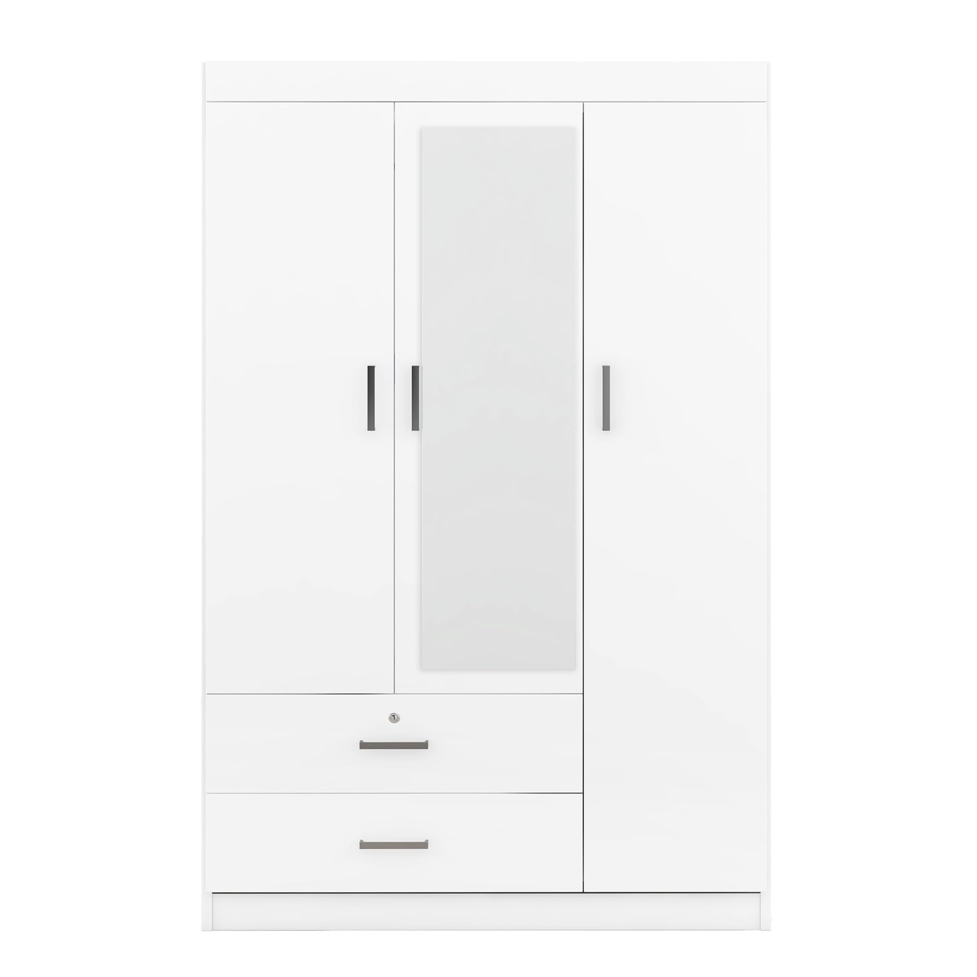 White Wooden Armoire Wardrobe with Mirror - 3 Door Closet with 2 Drawers for Bedroom Storage, Teen & Adult Clothes Organizer | Perfect for Master Bedroom, Guest Room or Dormitory Organization