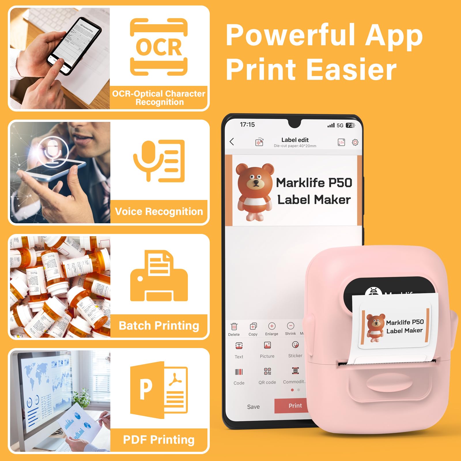 MARKLIFE Bluetooth Label Maker Machine - Portable Thermal Barcode Printer for Address, Clothing, Jewelry & Retail | Home Office & Small Business Organizing Tool (Pink + 2 Free Label Tapes Included) | Perfect for Shipping, Inventory & Craft Organization