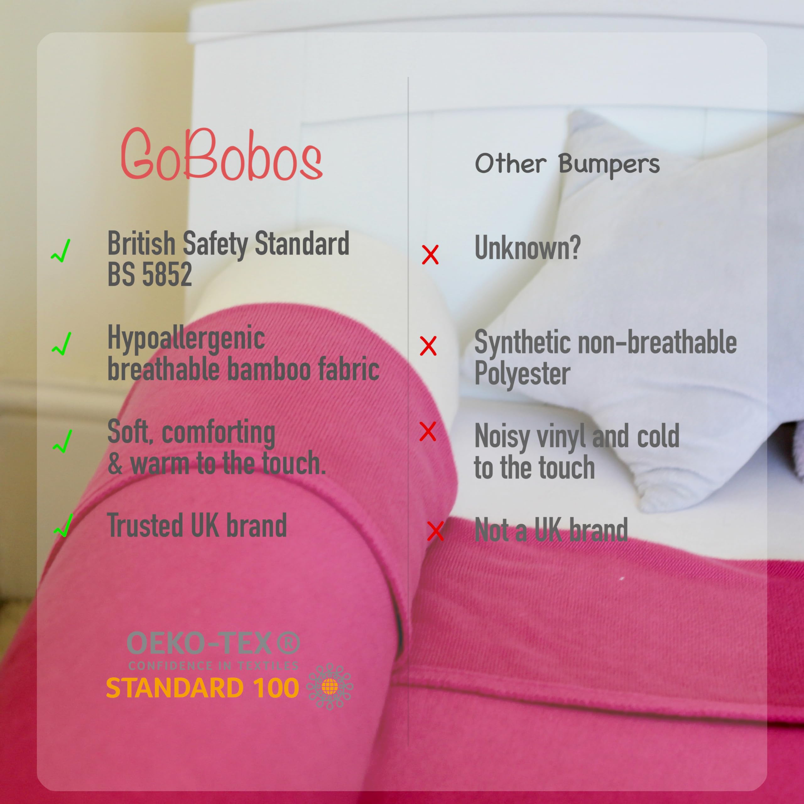 GoBobos Toddler Bed Bumper - Soft Foam Bed Guard Rail for Kids - Single Bed Safety Rail - UK Brand - Perfect for Toddler Beds, Daycare & Nursery Safety
