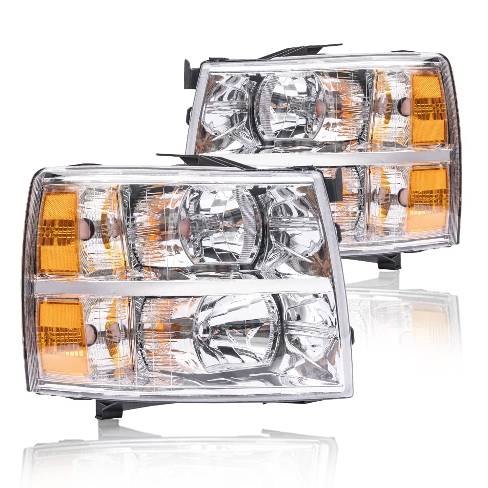 Chevy Silverado Headlights 2007-2014 - Clear Lens Chrome Housing for Day & Night Driving