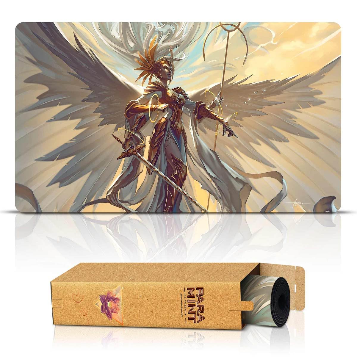 Dominic Archangel of Judgment Stitched MTG Playmat by Asur Misoa - Premium Magic The Gathering Playmat for MTG, YuGiOh & TCG Games - Durable Gaming Mat with Original Art Design - Perfect for Tournaments, Casual Play & Card Game Nights