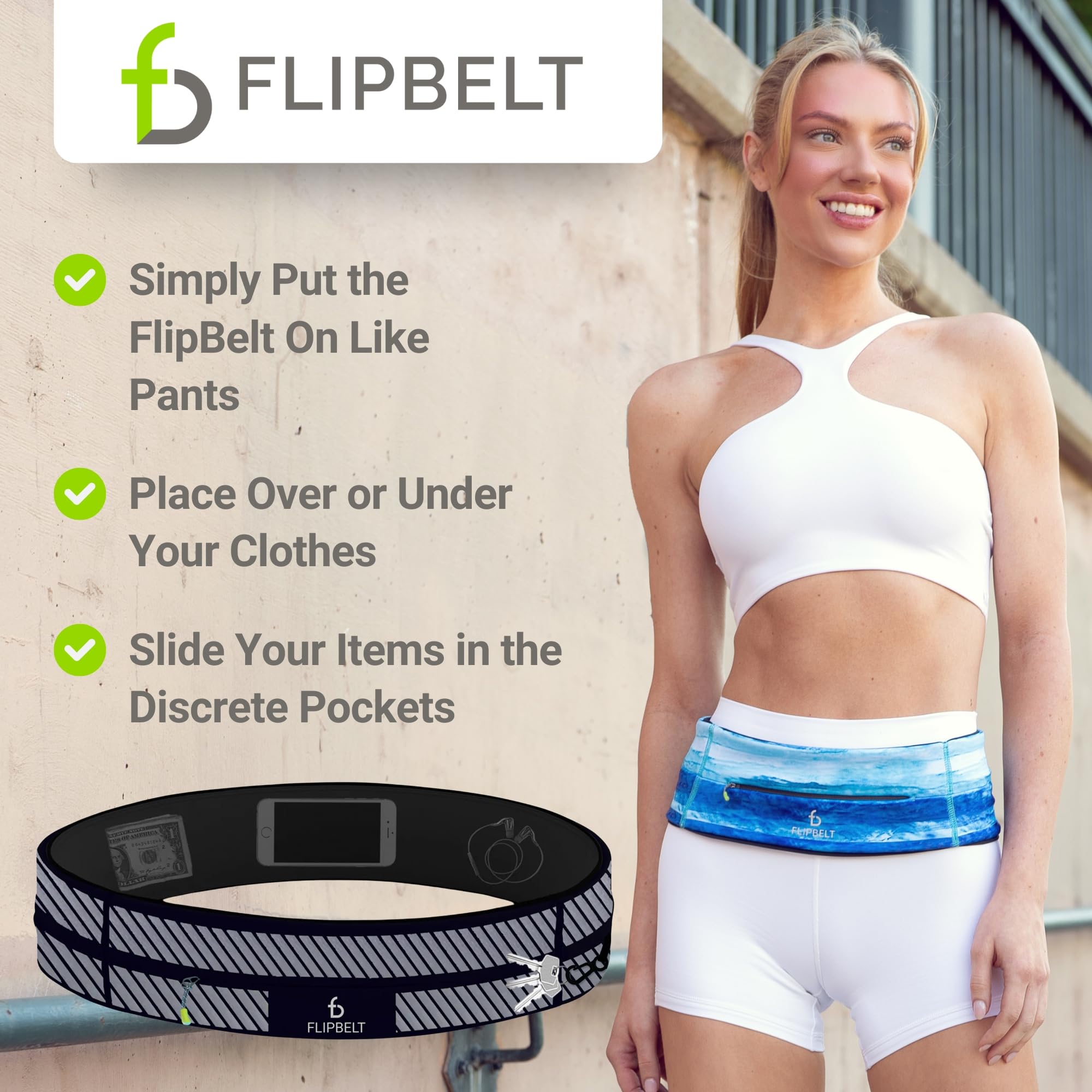 FlipBelt Zipper Running Belt - Adjustable Waist Pack for Fitness, Jogging & Hiking | Hands-Free Phone Holder | Perfect for Gym, Travel & Outdoor Activities | Made in USA