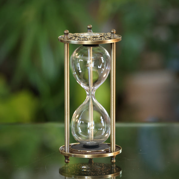 Premium Crystal & Brass Hourglass Kit - 30 Minute Sand Timer for Home Decor, Office Desk, Meditation & Gift Giving