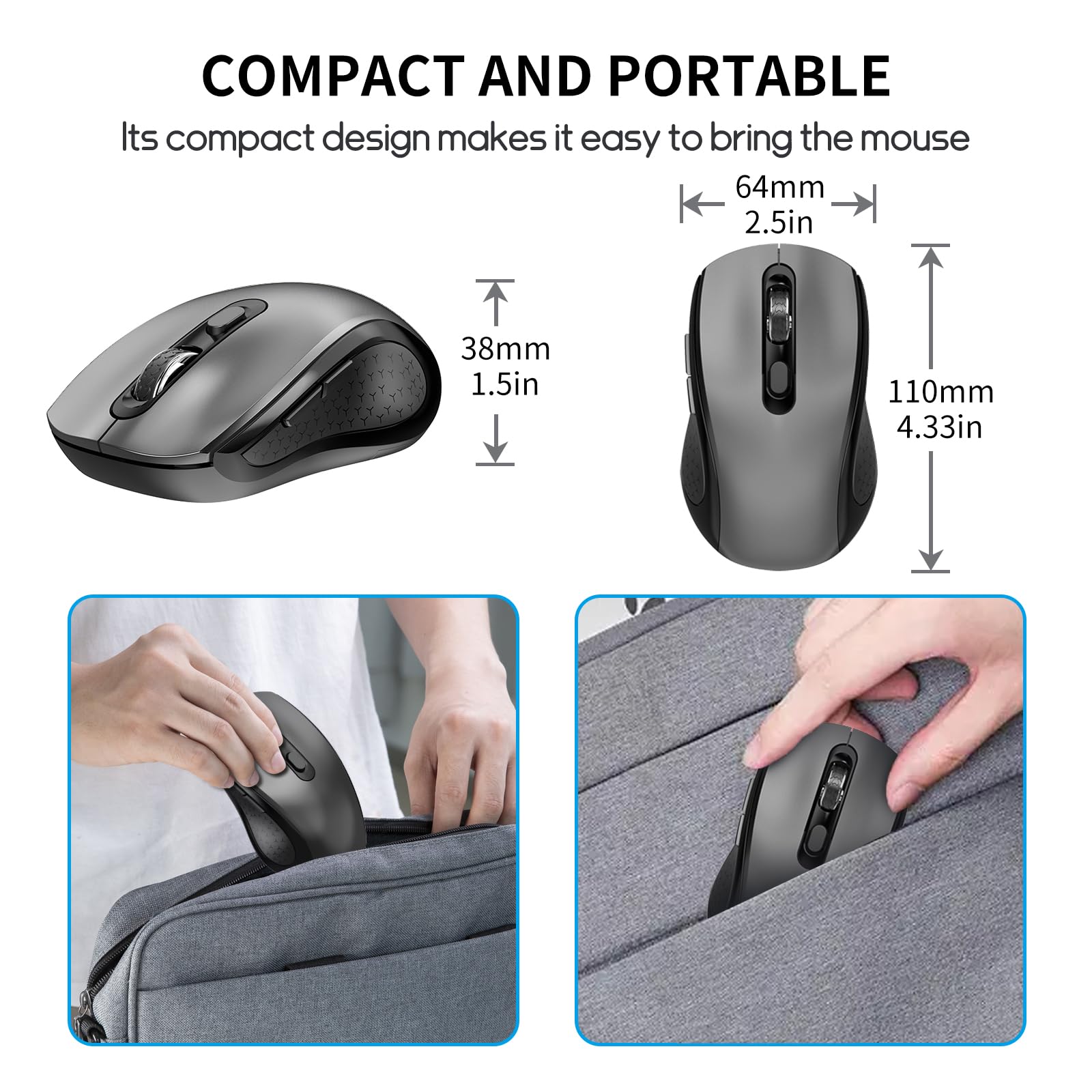Wireless Mouse with Side Buttons, 2400 DPI Adjustable, Ergonomic Anti-Slip Scroll Wheel, USB Nano Receiver, 6-Button Computer Mouse for Laptop, PC, Chromebook, MacBook (Gray) - Perfect for Office Work, Gaming & Home Use