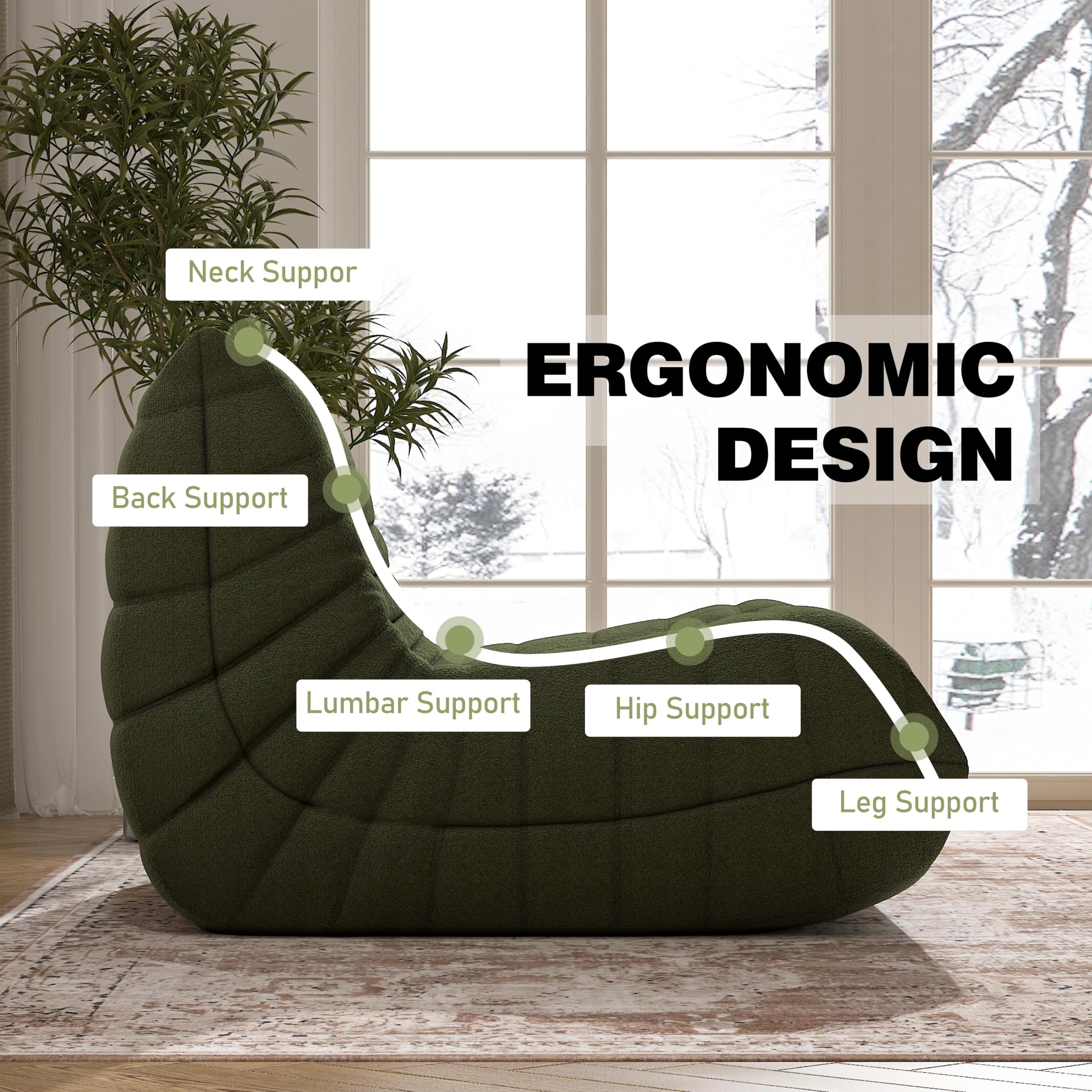 Premium Large Bean Bag Chair for Adults & Teens - High-Density Memory Foam Fireside Sofa - Comfortable Lounge Chair for Living Room, Bedroom, Dorm - Perfect for Relaxing, Gaming & Movie Nights (Green)
