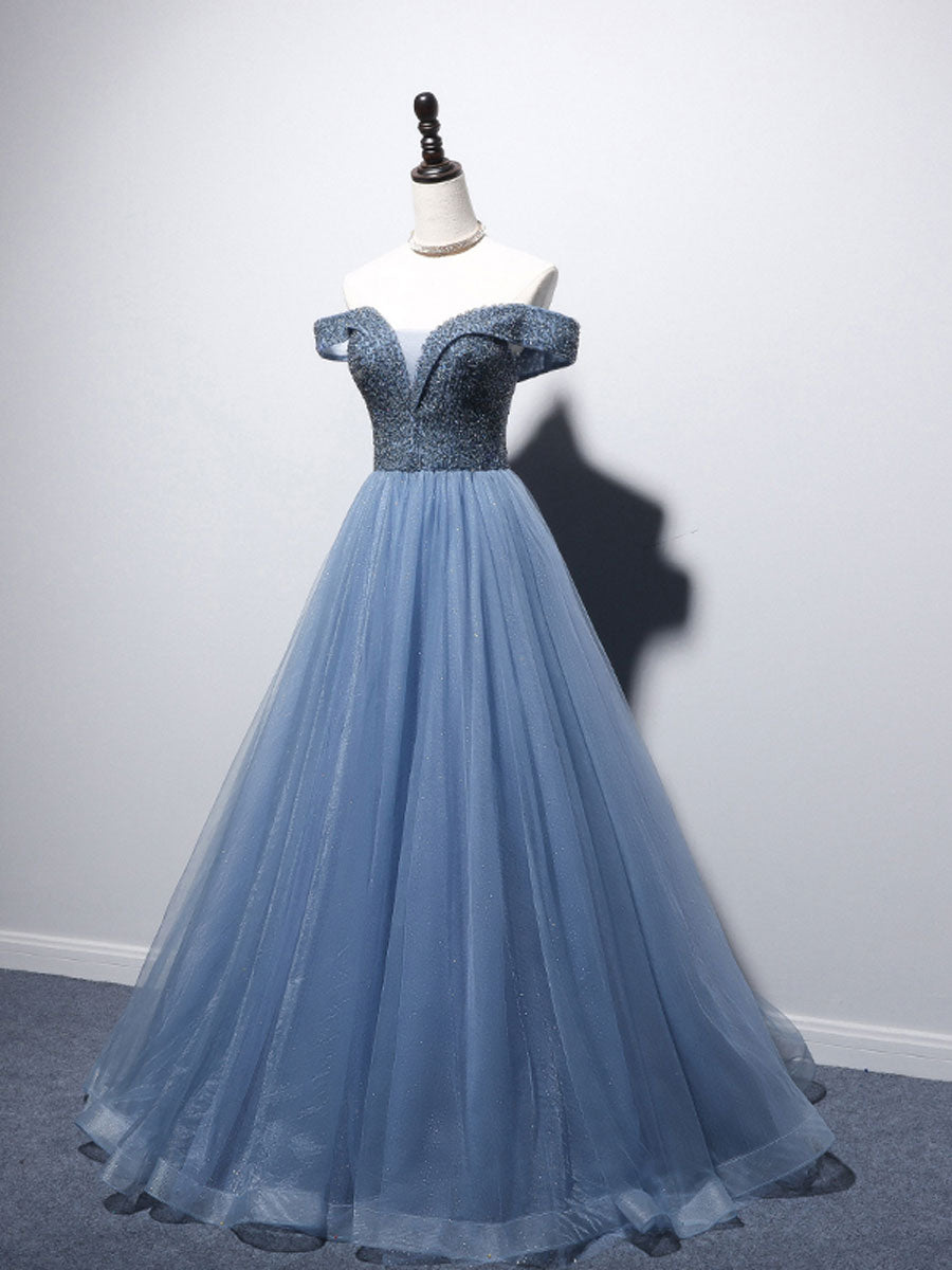 Elegant Blue Sweetheart Neckline Beaded Long Prom Dress with Tulle & Sequins - Perfect for Formal Dances, Evening Galas, and Special Occasions