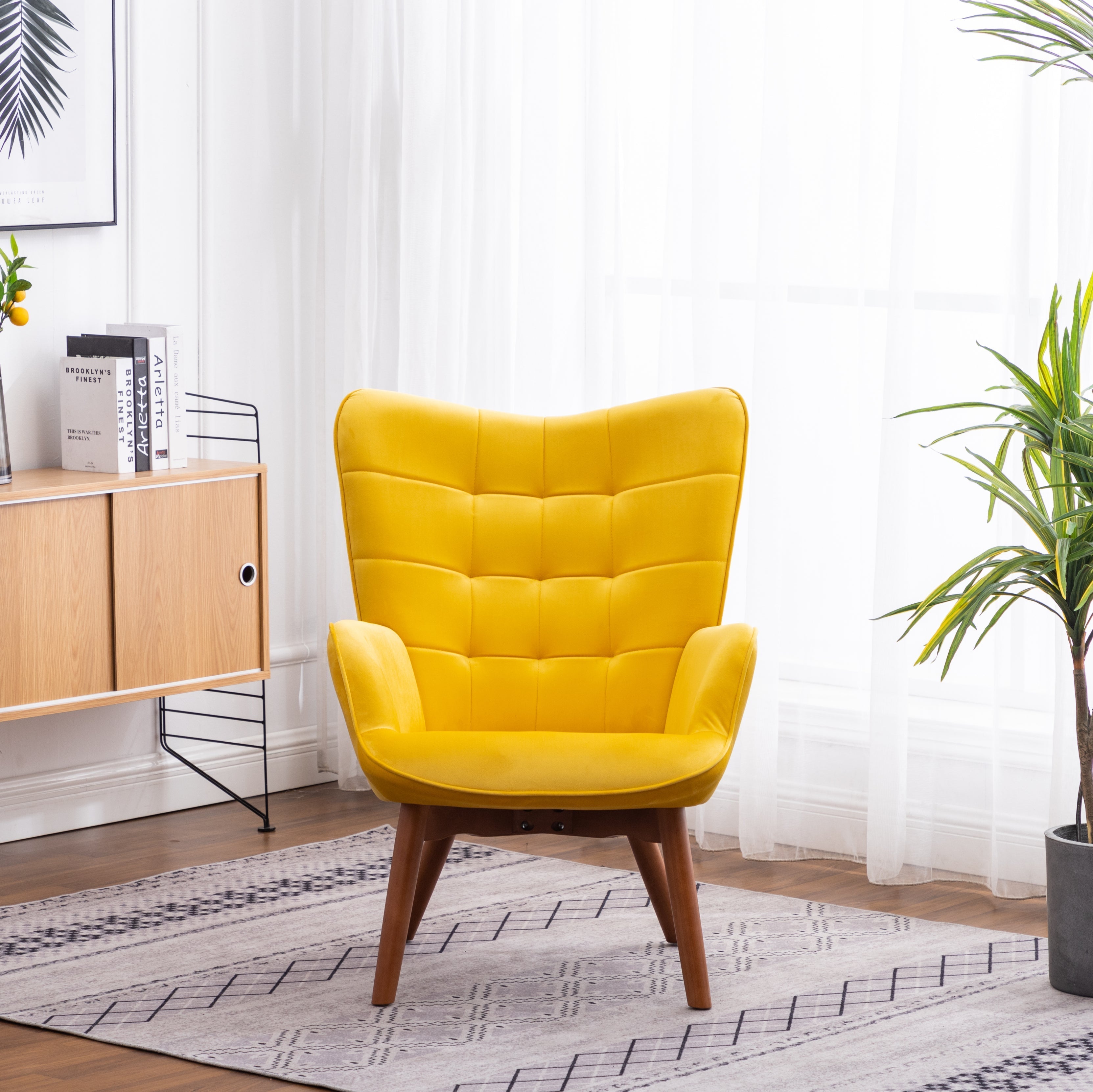 Roundhill Furniture Leiria Contemporary Silky Velvet Tufted Accent Chair with Ottoman - Modern Living Room Seating for Home Office, Bedroom & Lounge Areas