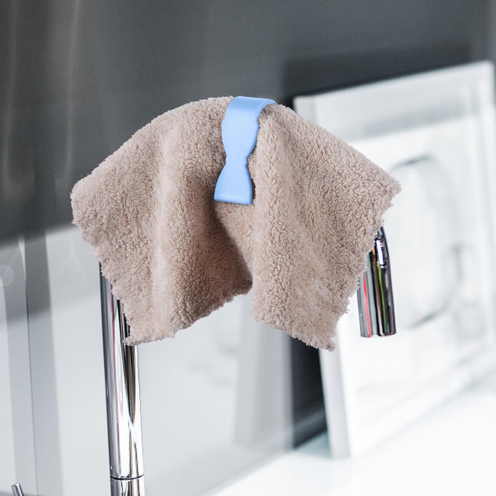 Non-Slip Kitchen Towel Clips (4 Pack) - Strong Grip Keeps Towels in Place - Perfect for Oven Handle, Dishwasher, Stove & Bathroom Towel Rack - Blue - Ideal for Cooking, Baking & Cleaning Scenes