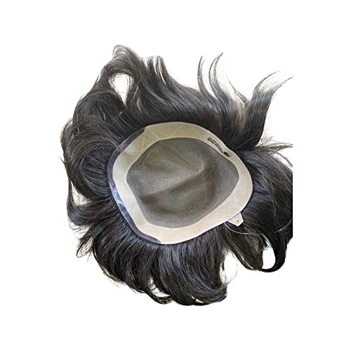 Rukaiyah Monofilament Human Hair Toupee for Men & Boys - 8x6 Black Hair Patch System | Natural Looking Hair Replacement for Thinning Hair & Baldness | Perfect for Daily Wear, Work & Special Occasions