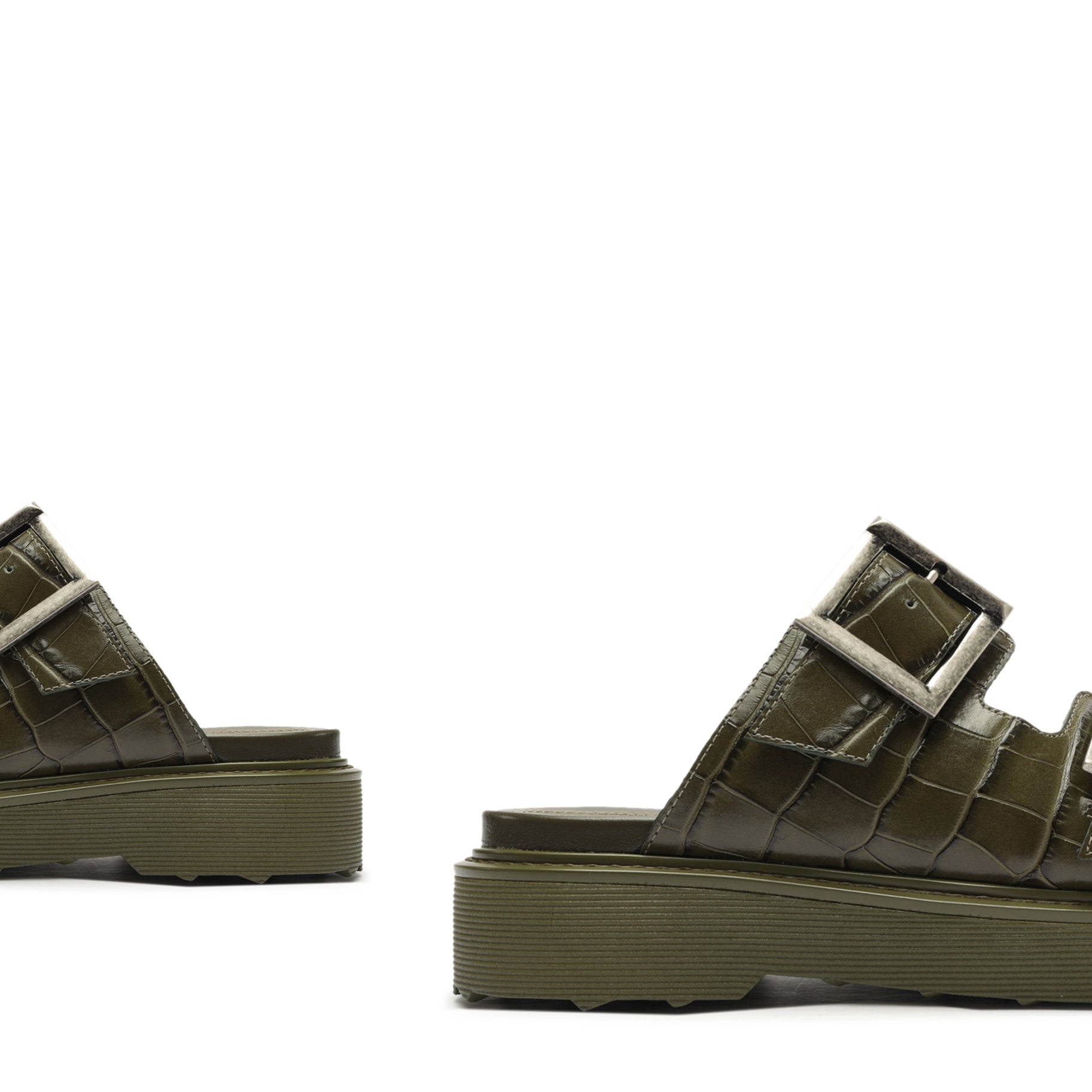 NOLA Crocodile Embossed Leather Sandals - Women's Comfortable Flat Heel Sandals (S2169700040003) | Perfect for Summer, Beach, and Casual Outings