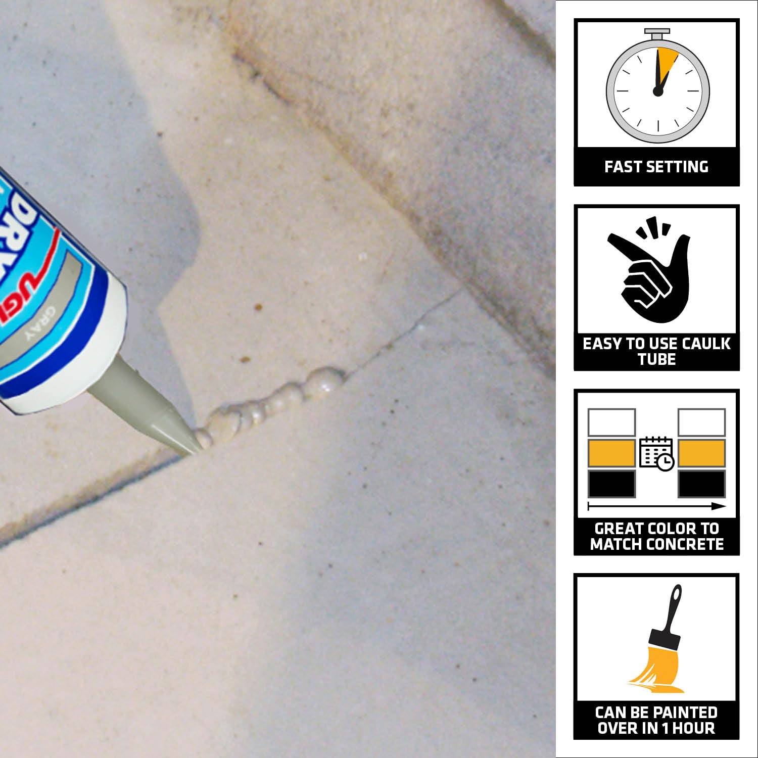 DRYLOK Masonry Crack Filler, 10.5 fl. oz – Fast-Setting Concrete & Masonry Repair for Walls, Floors, Indoor & Outdoor Use | Waterproof Sealant | Paintable in 1 Hour | Gray | Perfect for Basements, Driveways & Foundation Repairs