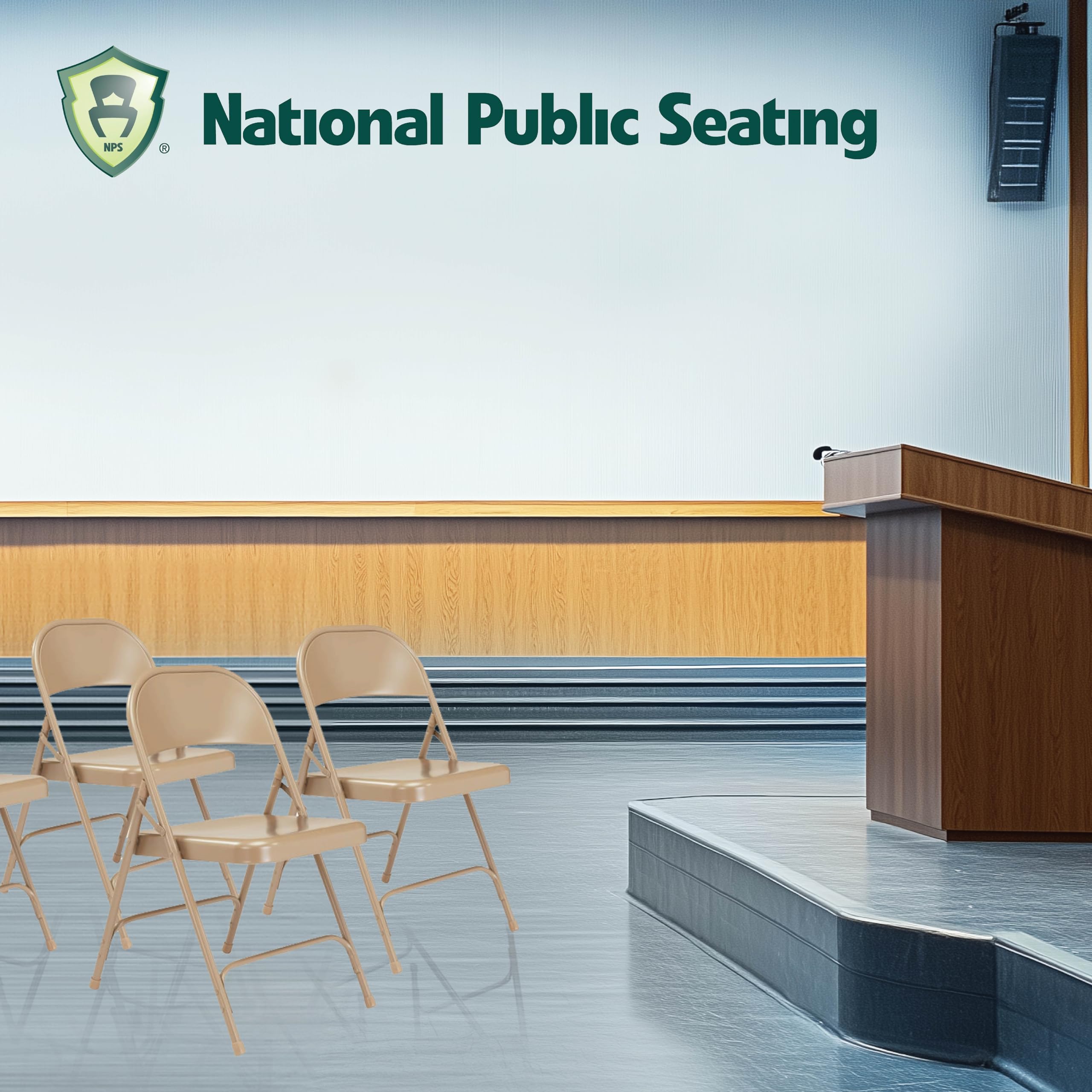 Premium Heavy-Duty Steel Folding Chairs Set of 4 - Portable & Foldable for Indoor Outdoor Use - Durable Institutional-Grade Beige Chairs by National Public Seating - Perfect for Events, Parties, Camping & Office Meetings