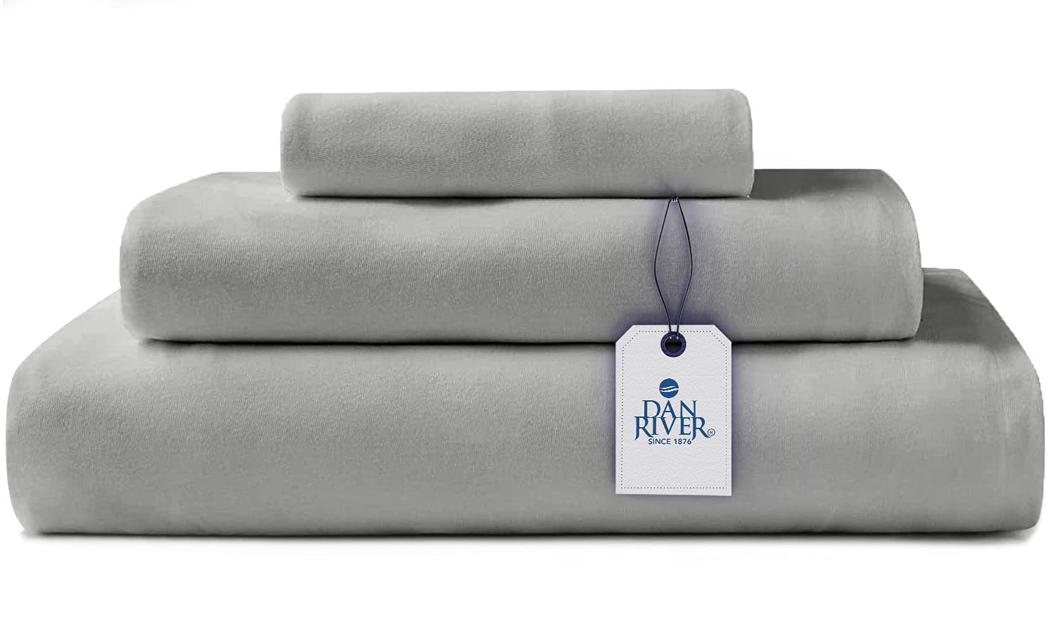 DAN RIVER Twin XL Jersey Sheet Set - 100% Cotton Luxury Bed Sheets | Ultra Soft & Comfortable T-Shirt Style Sheets | All Season Deep Pocket Bedding (3Pc, Twin XL, Light Gray) for Cozy Sleep & Hotel-Like Comfort