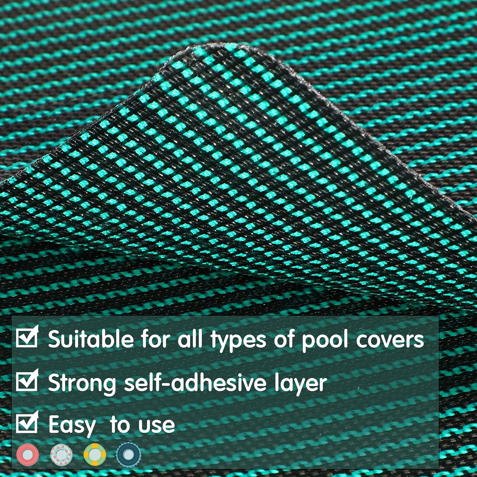 Honoson Pool Safety Cover Patch Kit - 4 x 8 Inch Green Mesh Self-Adhesive Repair Kit for Swimming Pool Covers - Fix Tears & Holes for Winter Protection