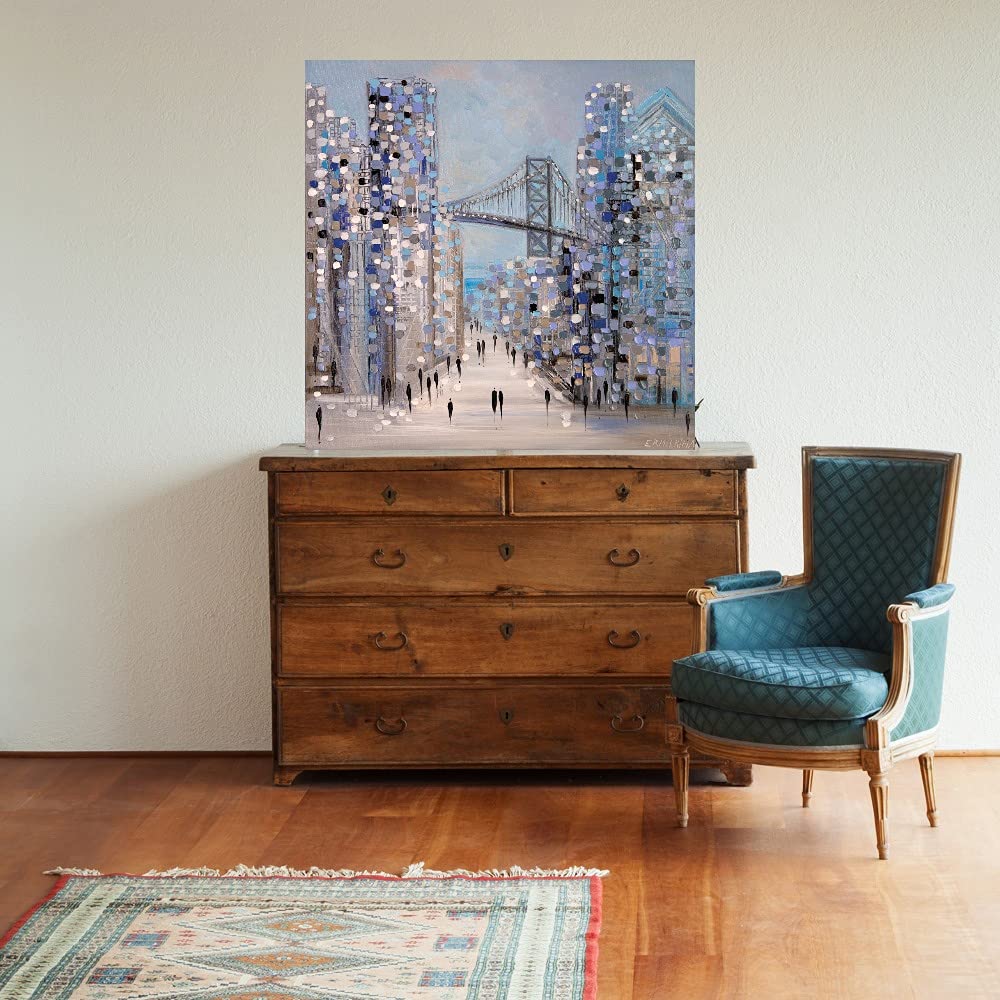Ekaterina Ermilkina Fine Art Canvas Wall Decor - Philadelphia Inspired 22x22 Inch Ready to Hang Painting for Living Room, Bedroom, Office & More - Perfect for Home, Bar & Dining Room Decor