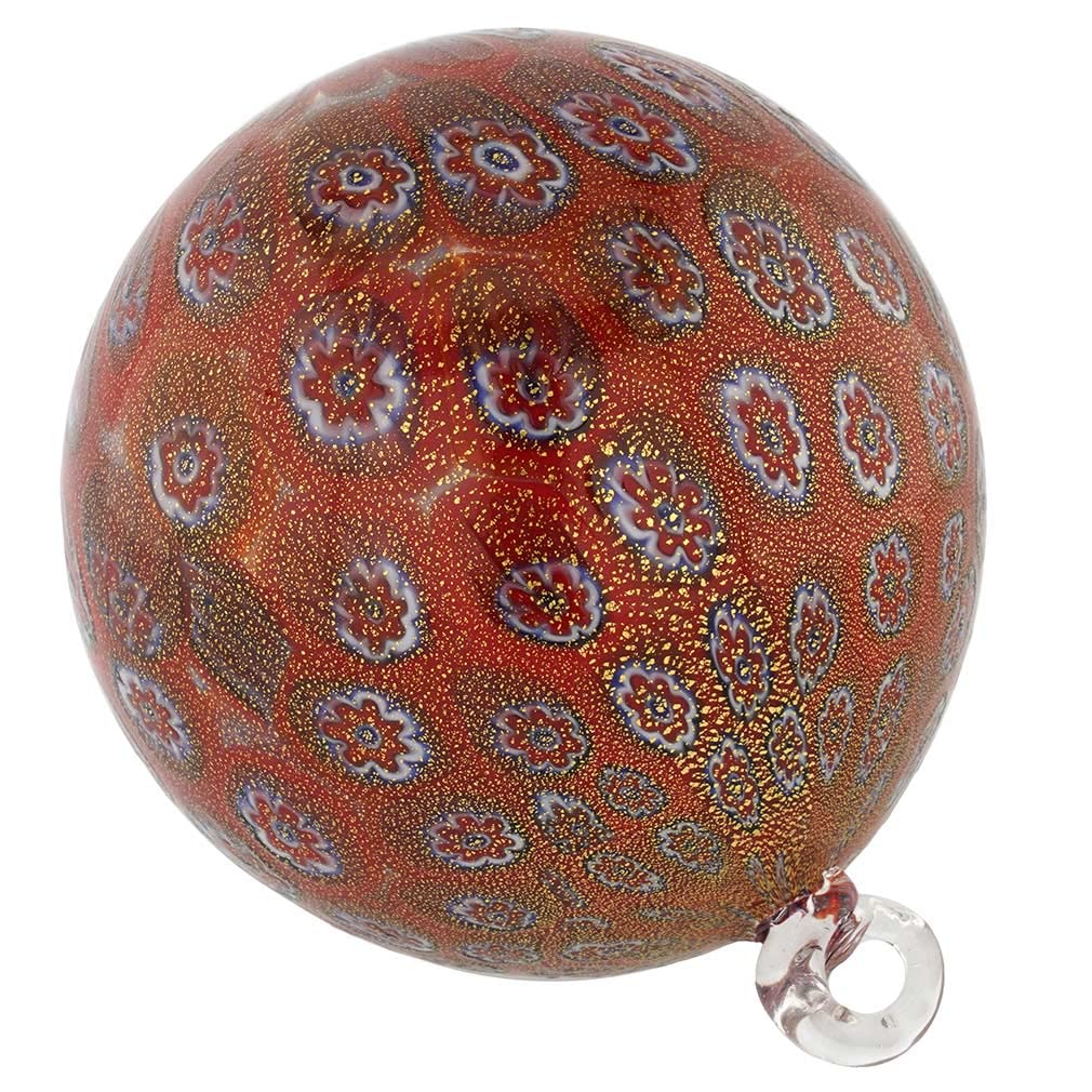 Venetian Murano Glass Christmas Ornament - Handcrafted Red Millefiori Bauble for Holiday Tree Decor & Festive Home Decoration