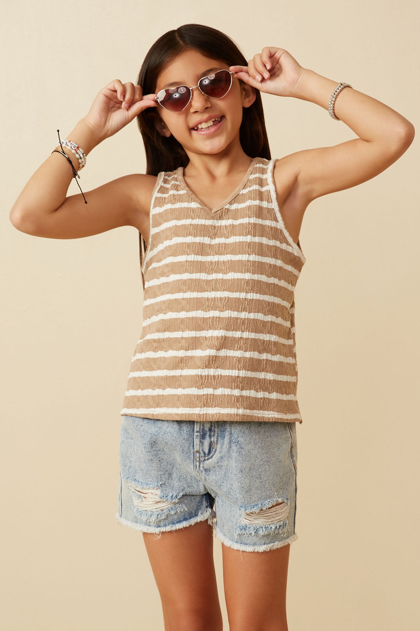 Stylish Cable Textured Striped Knit V-Neck Tank Top for Women - Perfect for Casual Outfits, Layering & Summer Fashion