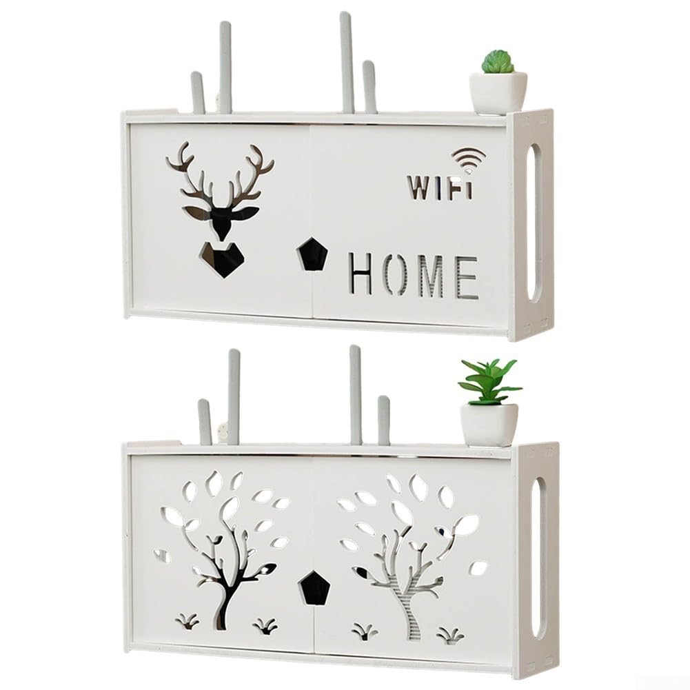 Wall Mounted Storage Box & Router Organizer Shelf - Cable Management Solution for Power Cords & Sockets - Perfect for Home Office & Living Room Organization (White) - Keep Your Space Neat & Tidy