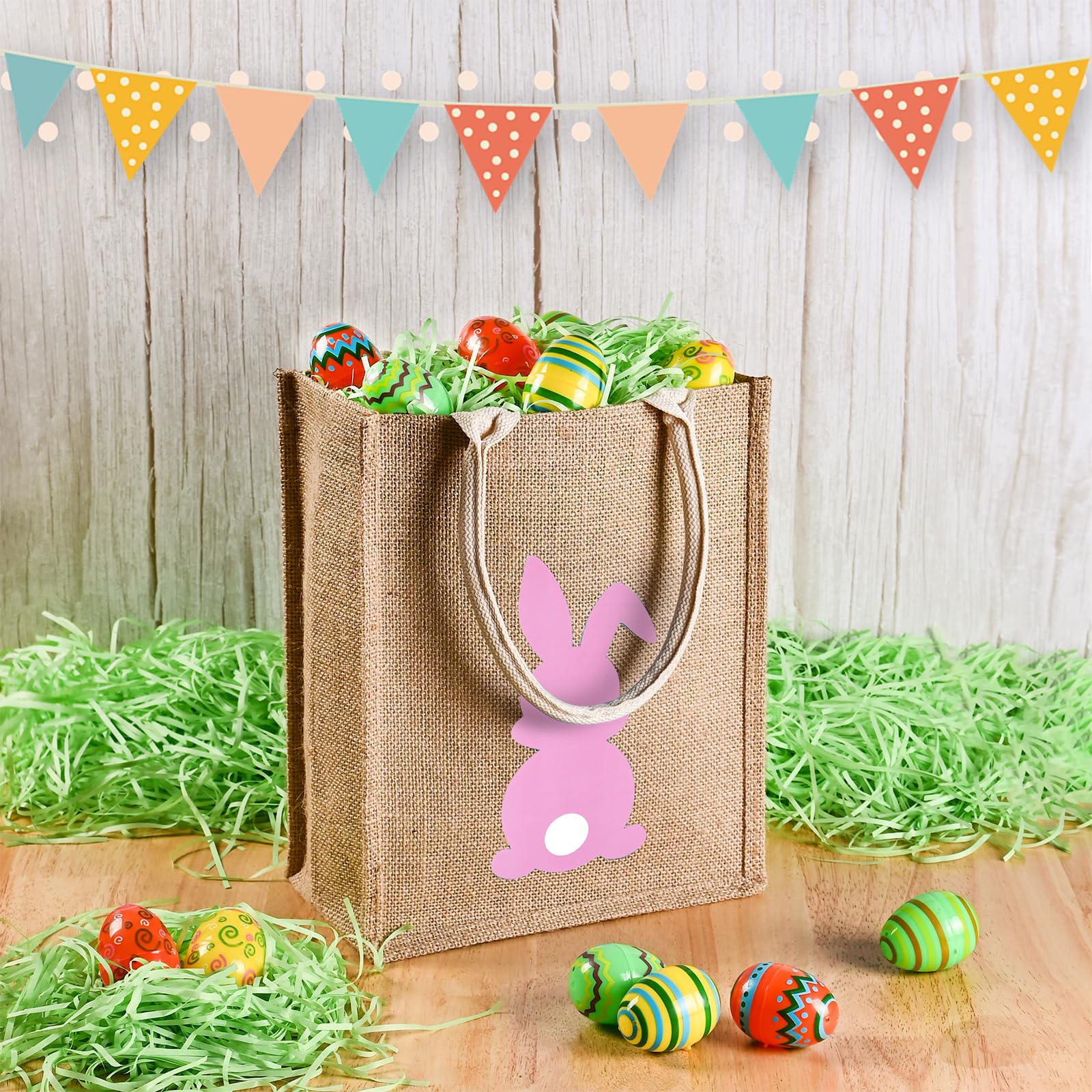 ATFUNSHOP Easter Tote Bag for Kids - Reusable Blue Bunny Basket for Egg Hunting - Durable Linen Easter Basket for Boys & Girls - Perfect for Easter Egg Hunts, Party Favors, and Spring Celebrations