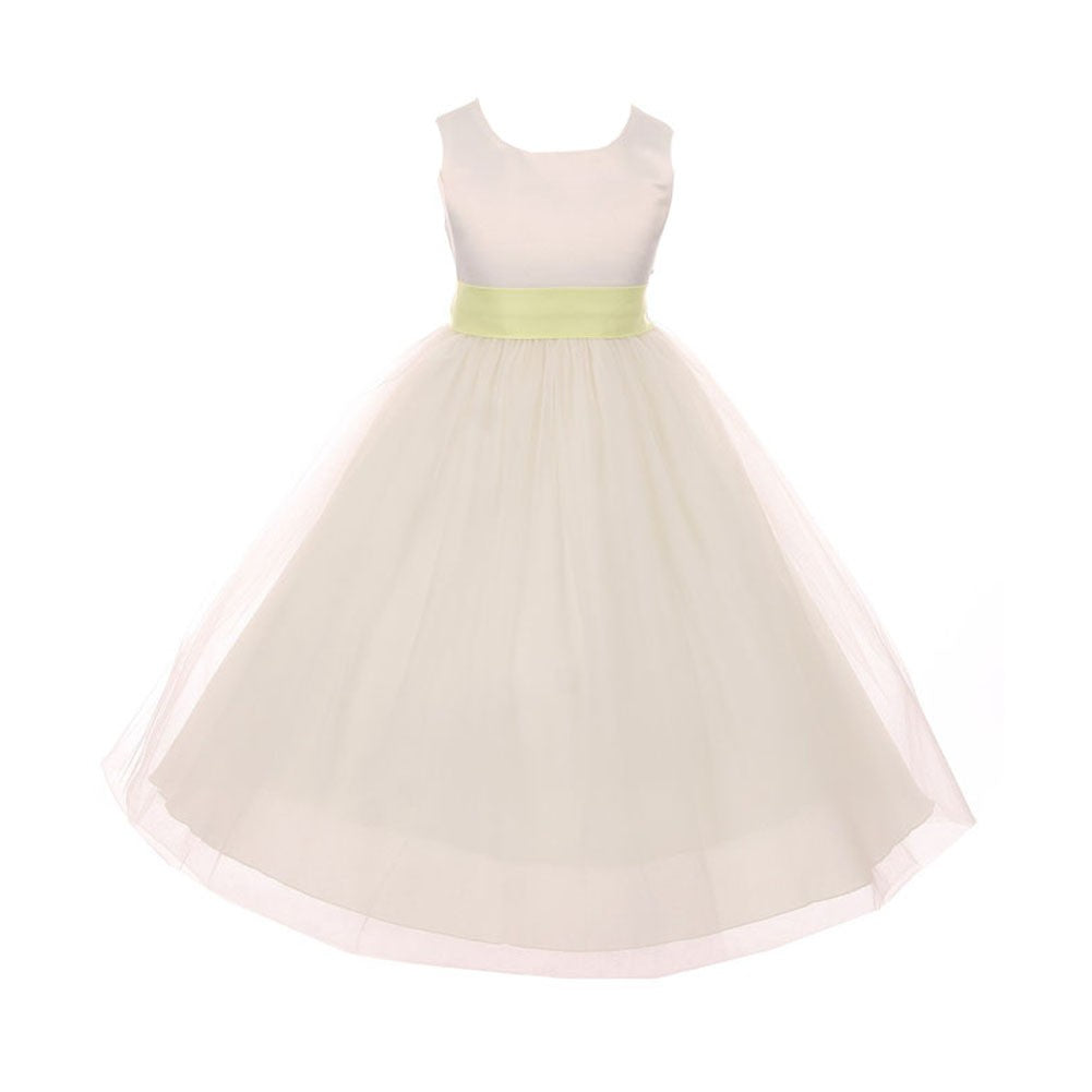 Ivory and Lime Tulle Satin Sash Junior Bridesmaid Dress for Big Girls - Sizes 8-14 | Perfect for Weddings, Prom, and Special Occasions