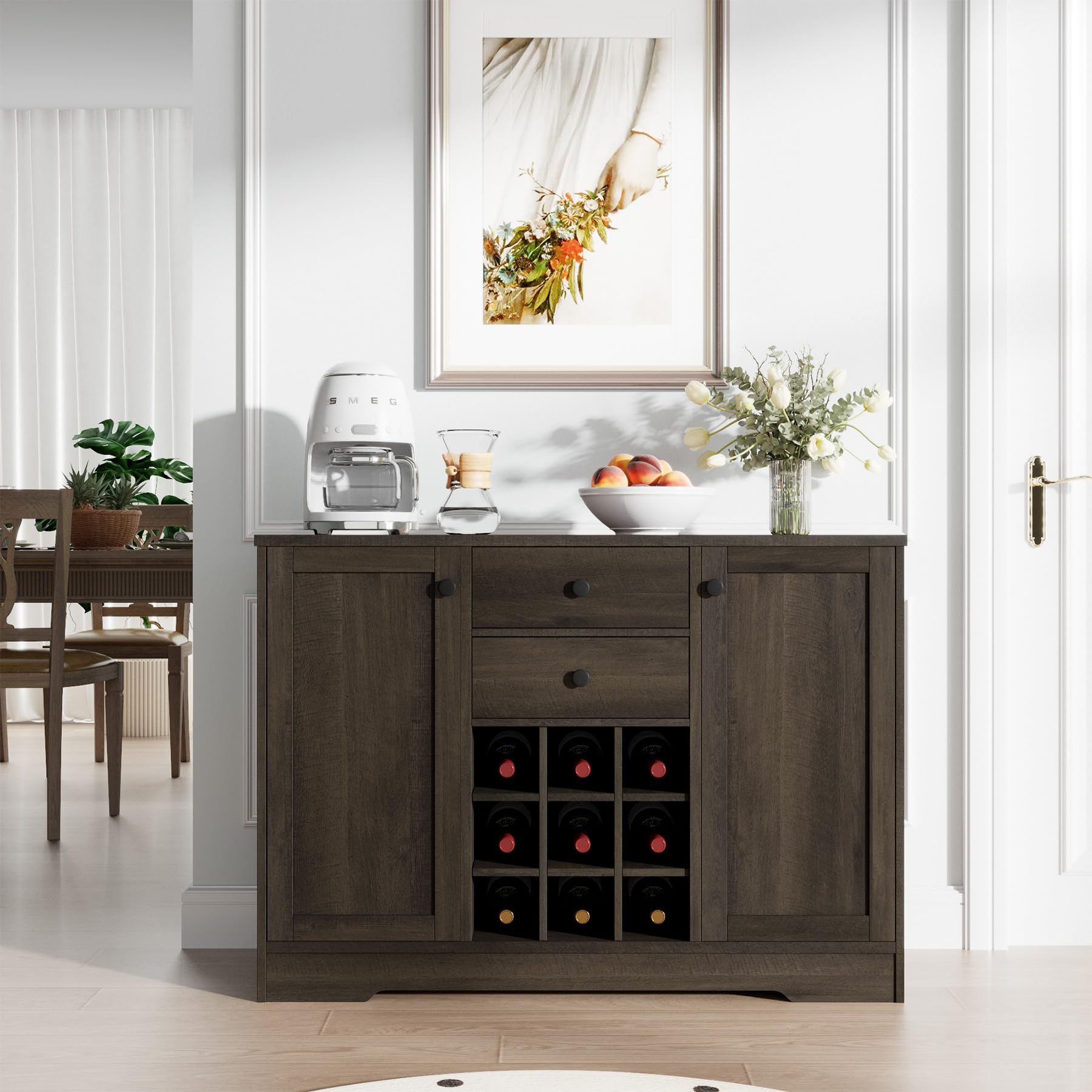 Farmhouse Buffet Sideboard Bar Cabinet with 2 Drawers & Adjustable Shelves - 43.3