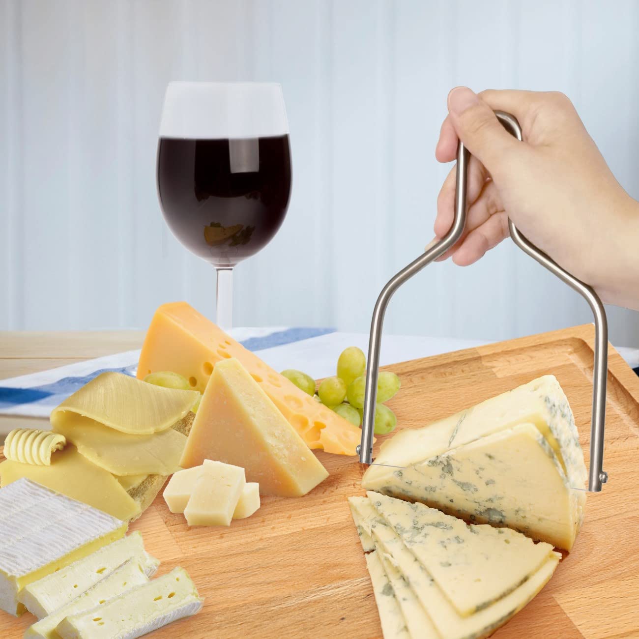 Premium Stainless Steel Cheese Slicer with Wire - Professional Cheese Cutter & Butter Slicer for Kitchen | Perfect for Cheese Boards, Charcuterie Platters & Gourmet Food Preparation