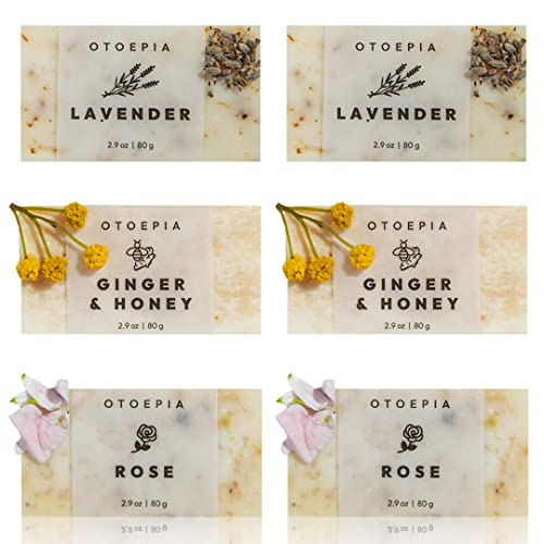 Otoepia's Pack of 6 All Natural Organic Olive Oil Soap Bars for Bath, Hand, Body & Face - Moisturizing & Exfoliating for Oily & Dry Skin - Lightly Scented Skin Care & Self-Care Gift for Men & Women with Acne - Perfect for Daily Cleansing, Spa Days & Relaxation