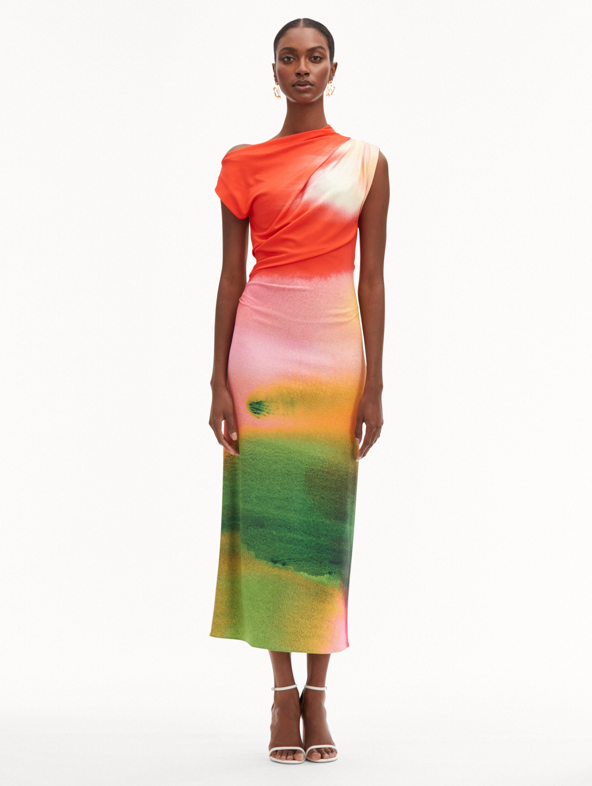 Abstract Watercolor Print Jersey Dress - Flowy Summer Maxi Dress for Women, Beach Cover Up, Vacation Outfit, Boho Chic Style