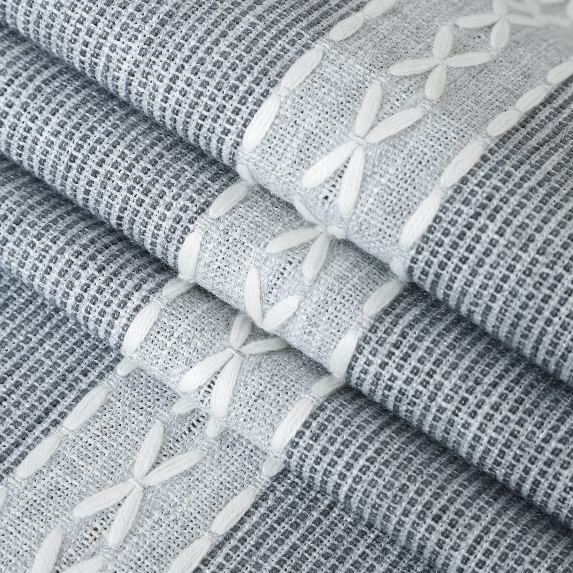 Farmhouse Braided Striped Table Runner - Rustic Embroidery Coffee Table Decor for Weddings, Holidays & Home (Grey, 13x60 Inch) - Perfect for Dining Tables, Centerpieces & Seasonal Decorations