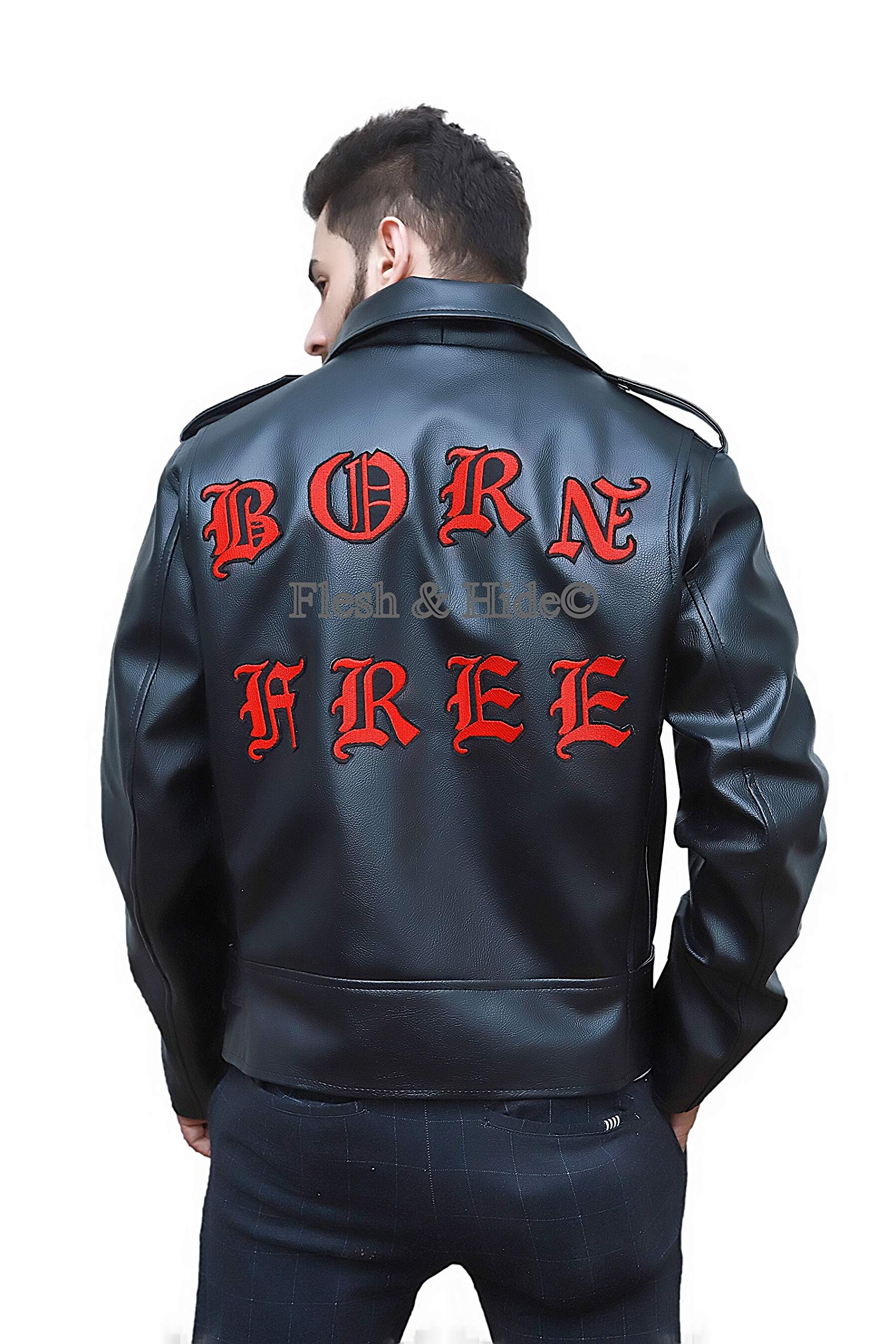 F&H Men's Born Free Double Rider Biker Motorcycle Jacket - Genuine Leather, Black, Size M - Perfect for Riding, Casual Wear & Outdoor Adventures