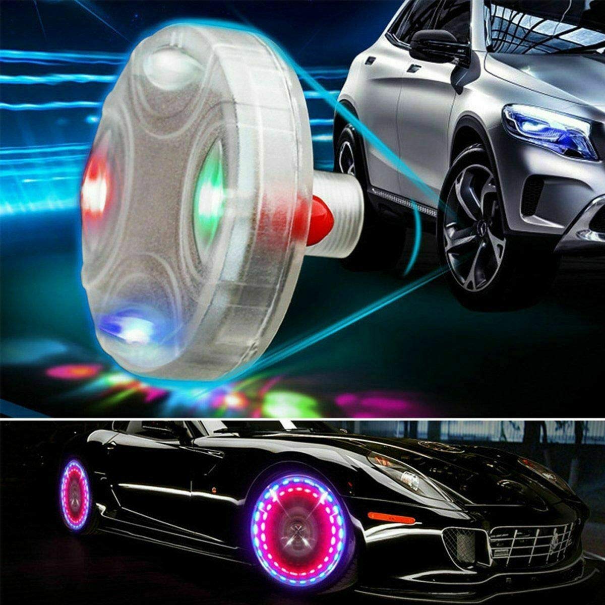 4Pcs Solar LED Car Tire Lights - Wheel Hub Lamp Cap Lights with Flashing Modes for Vehicles, Motorcycles, Bicycles | Waterproof & Energy Efficient for Night Driving, Car Shows, and Safety Decorations