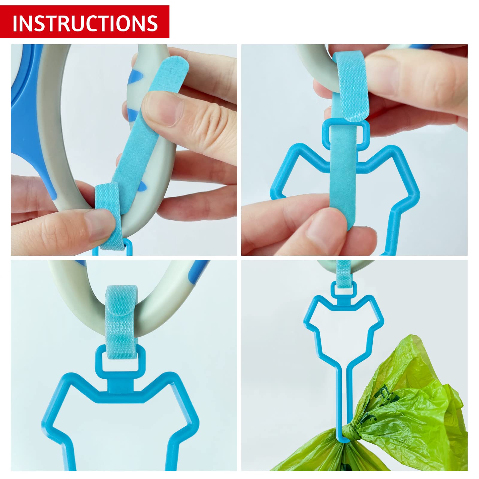 5-Pack Dog Poop Bag Dispenser with Velcro Strap - Hands-Free Leash Attachment for Waste Bags - Fits All Dog Leashes (Light Blue) - Perfect for Walking, Hiking & Park Cleanup