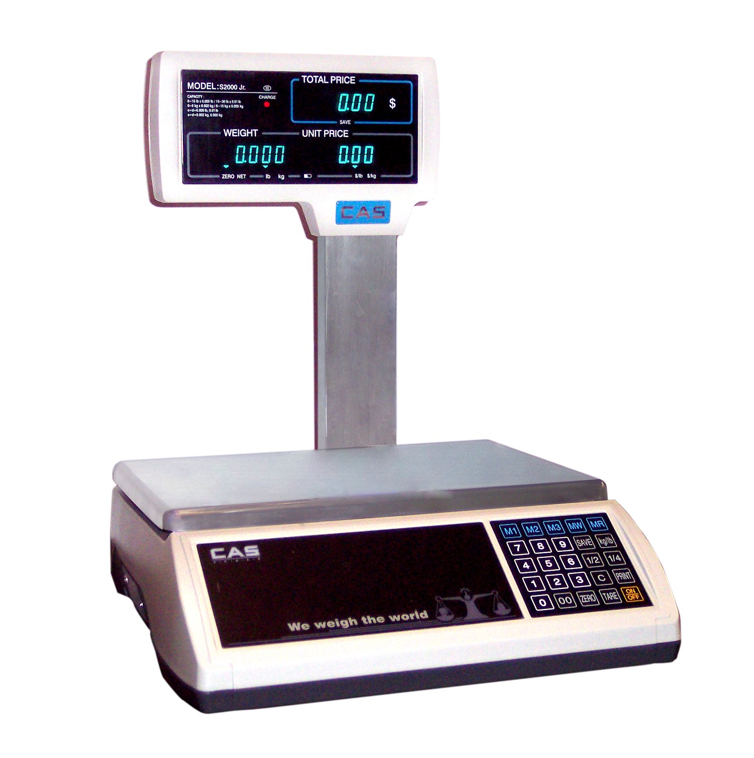CAS S-2000 Jr 30 lb Commercial Price Computing Scale with VFD/Pole Display - Perfect for Retail Stores, Farmers Markets & Small Business Inventory Management