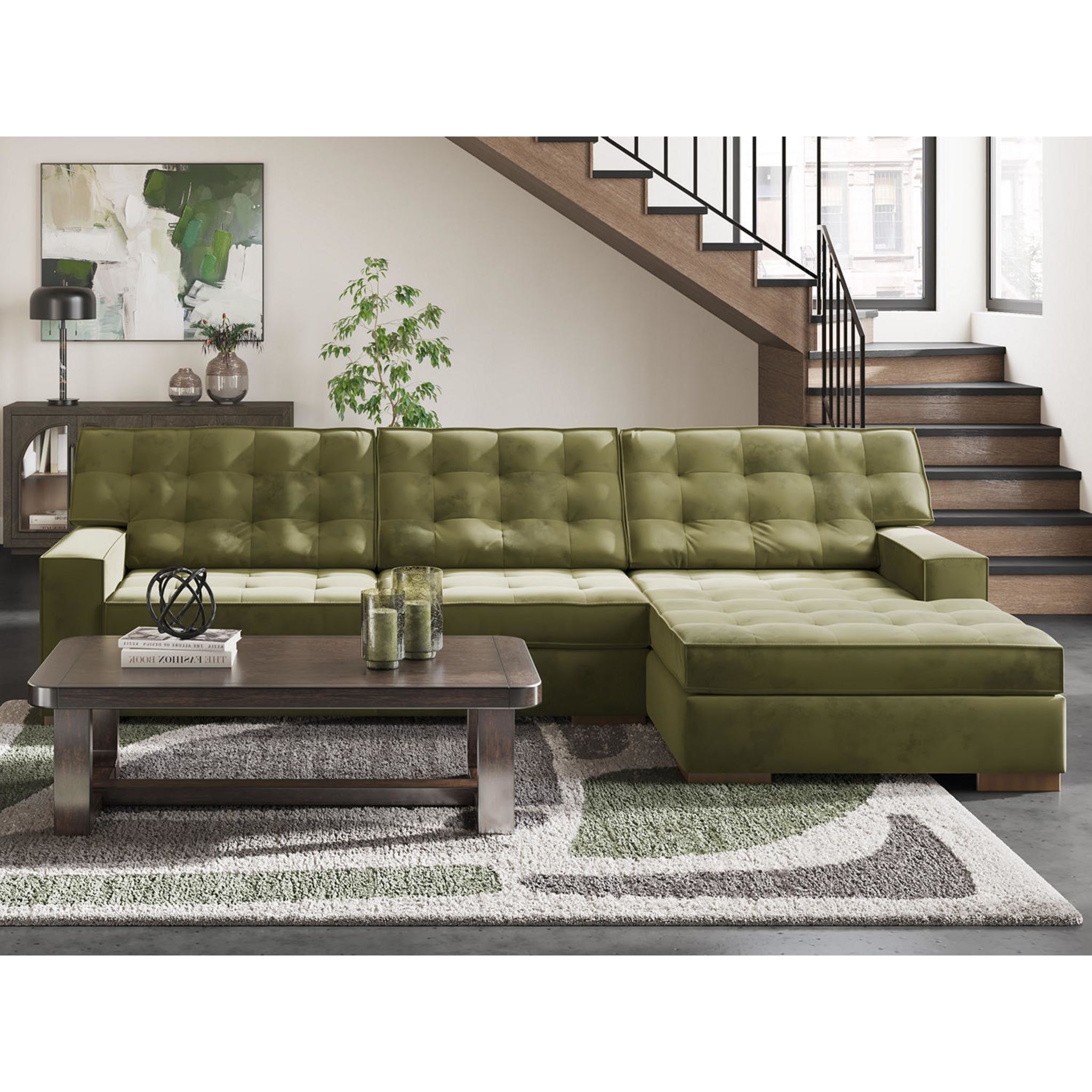 Stylish Caspian Town 2-Piece Sectional Sofa with Chaise Lounge - Modern Living Room Furniture for Small Spaces & Apartments
