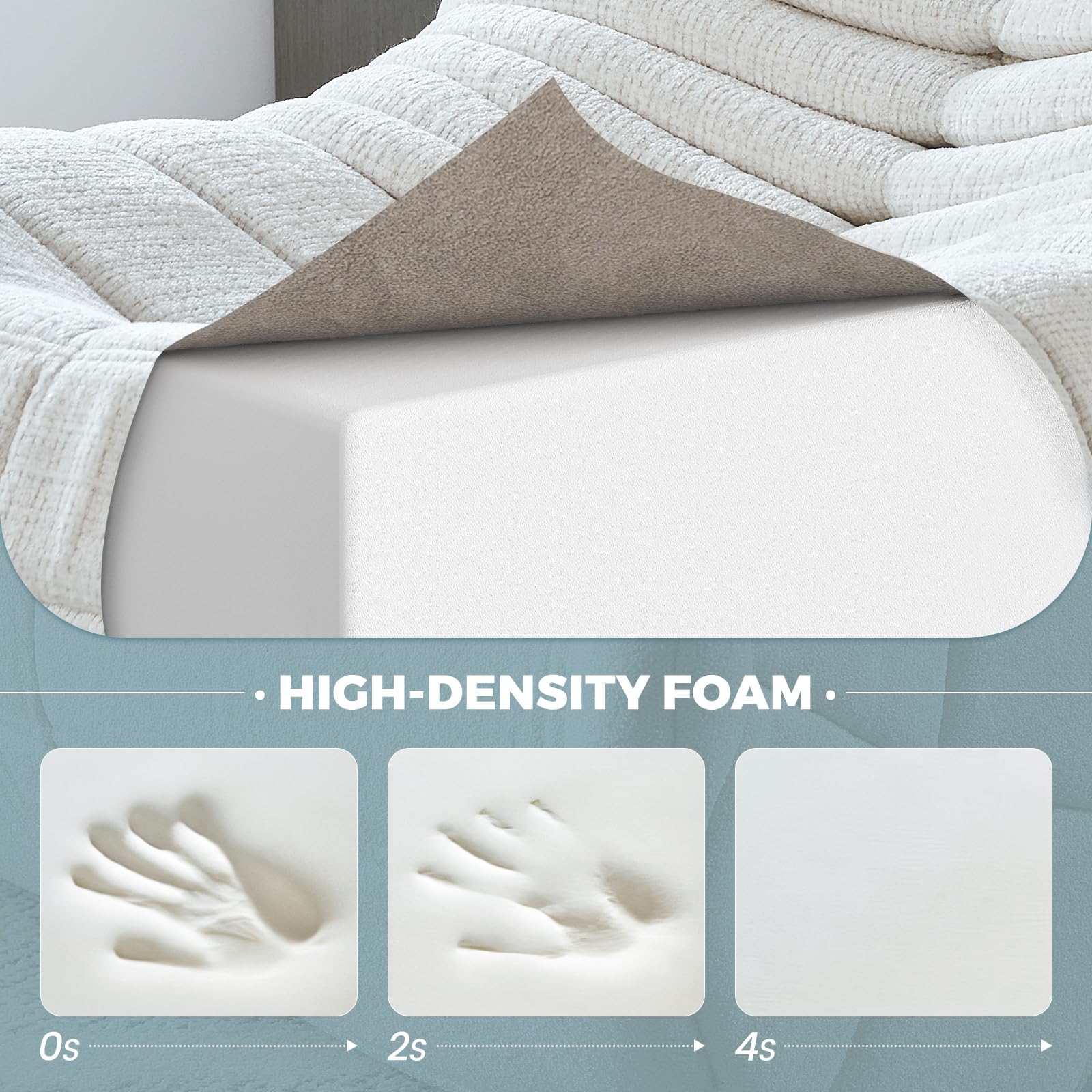 Comfy Fireside Bean Bag Chair for Adults - Modern Chenille Fabric Togo Floor Sofa with High-Density Foam, Single Caterpillar Design - Perfect for Living Room, Bedroom, Salon & Cozy Corners (White)