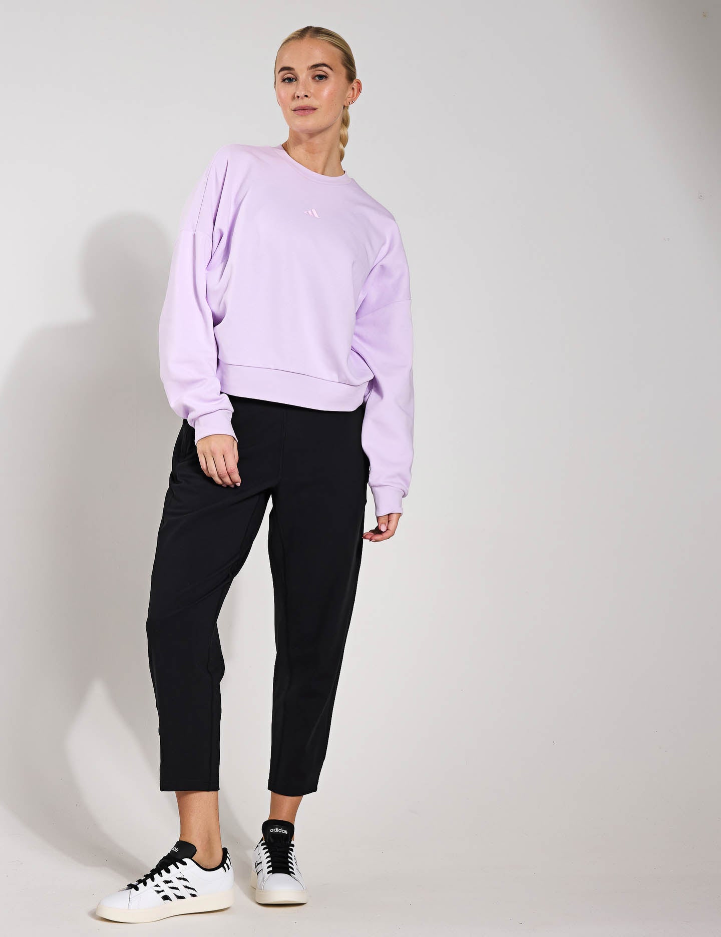 Essentials Small Logo Feelcozy Sweatshirt - Ice Lavender & Bliss Lilac | Soft Casual Pullover for Women | Perfect for Lounge, Travel & Everyday Comfort
