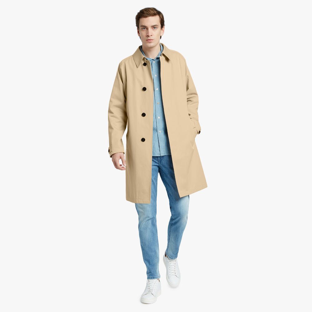 HENRY SARTORIAL X SEALUP Men's Waterproof Raglan Raincoat - Lightweight Windproof Trench Coat for Outdoor Activities (Beige) - Perfect for Hiking, Commuting & Travel