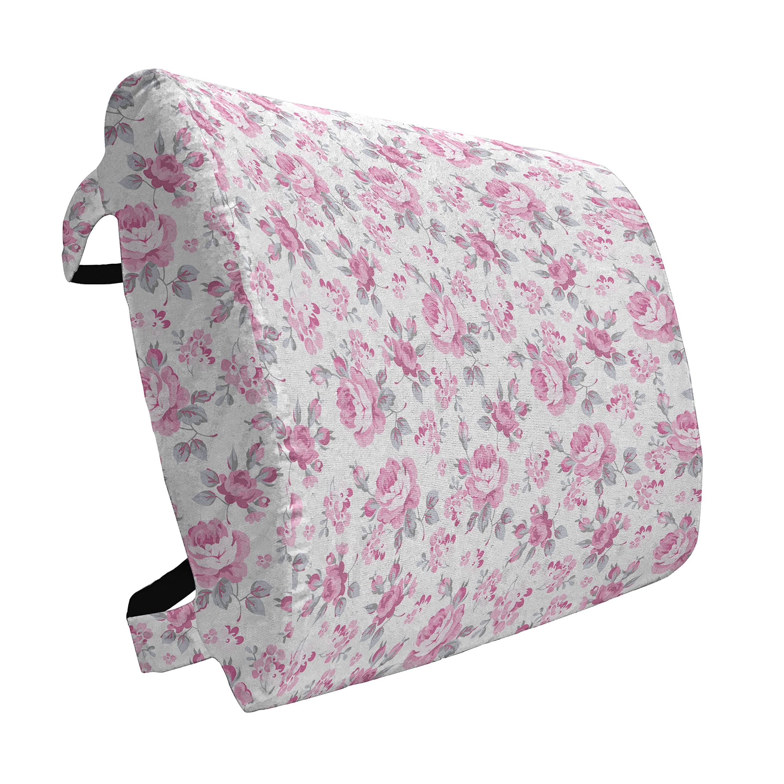 Ambesonne Shabby Floral Lumbar Support Pillow - Pastel Roses Grey Leaves Garden Design, High Density Foam for Office Chair & Car Seat (14