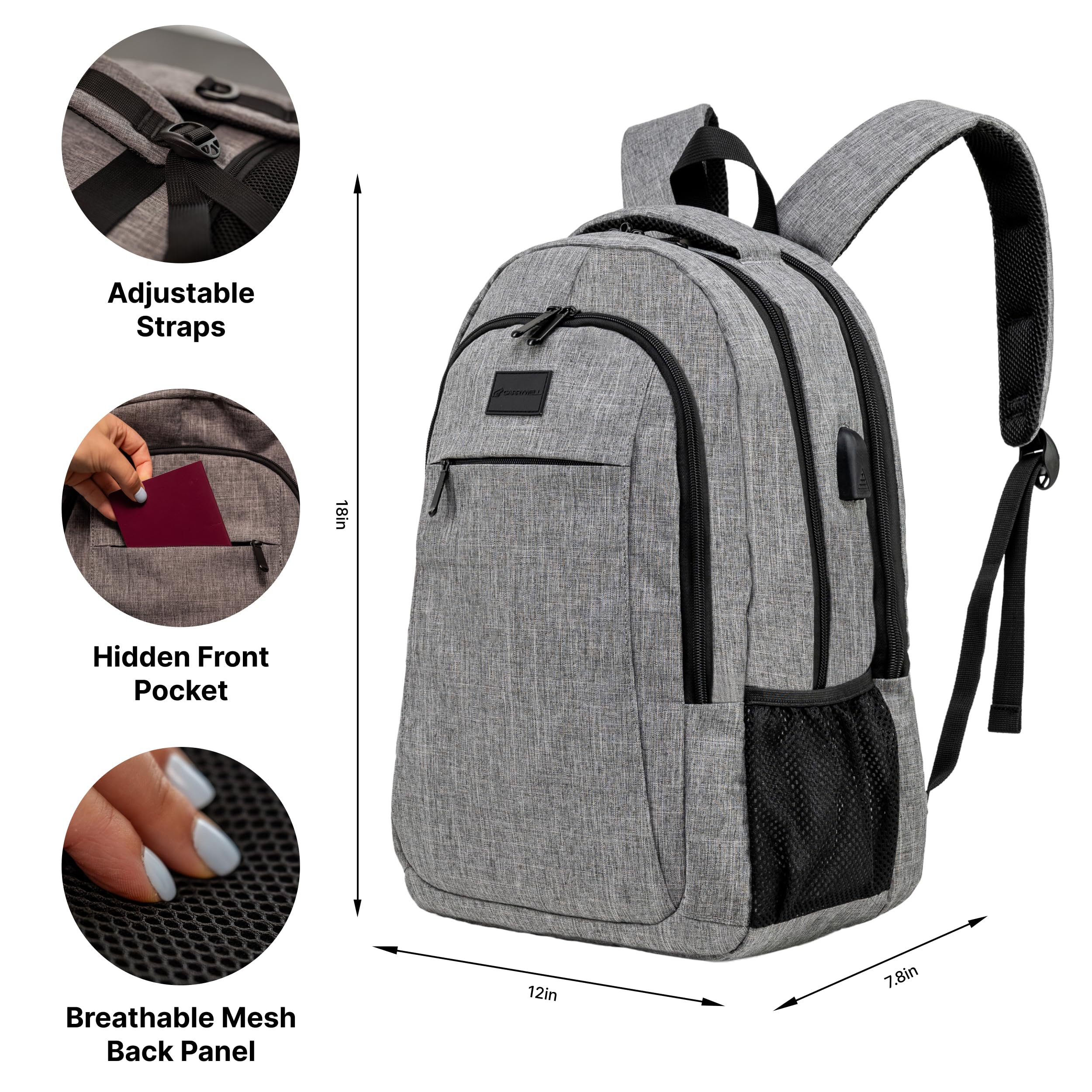 Premium Waterproof Anti-Theft Laptop Backpack with USB Charging Port - Fits 15.6 Inch Laptop, Travel & Business Backpack for Men & Women (Magellan Gray) - Perfect for Commuting, College & Business Trips