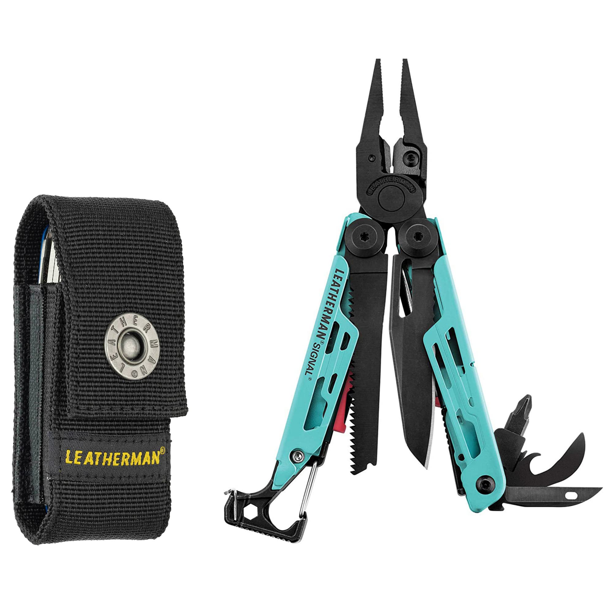 LEATHERMAN Signal Camping Multitool with Fire Starter, Hammer & Emergency Whistle - USA Made Aqua Multifunctional Tool with Nylon Sheath - Perfect for Outdoor Adventures, Survival Gear & Emergency Preparedness