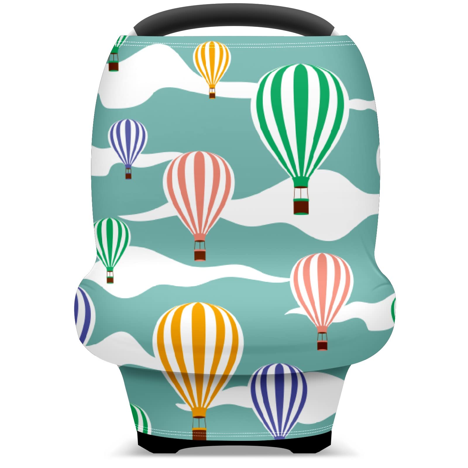 Colorful Striped Hot Air Balloon Baby Car Seat Cover & Nursing Scarf - Soft Stretchy Infant Carrier Canopy for Boys & Girls - Perfect for Strollers, Breastfeeding, and Car Seat Protection