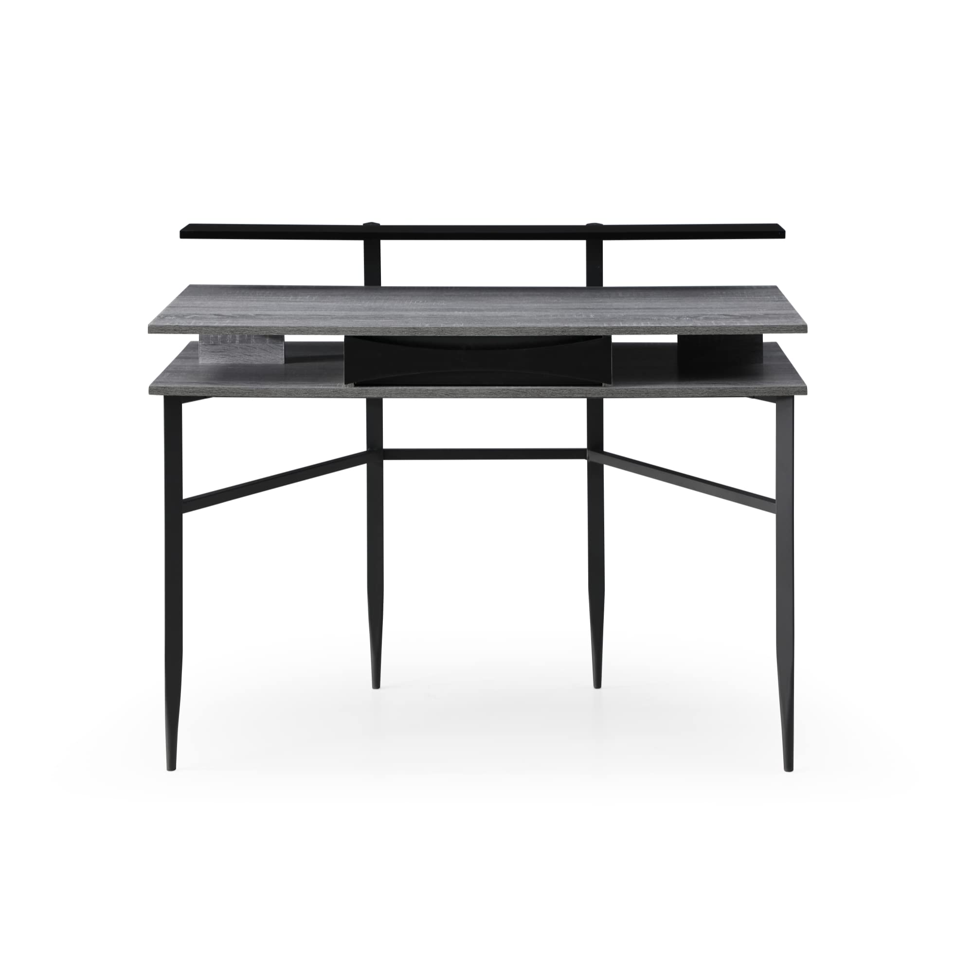 Laurel Office Desk with 1 Drawer, Side Storage & Top Shelves - Rectangular, Grey/Black - Perfect for Home Office, Study Room & Small Workspace