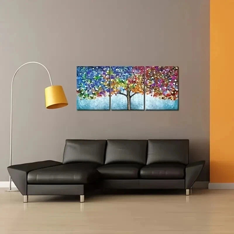 3-Piece Abstract Vibrant Blooming Tree Metal Print Wall Art - Ready to Hang for Living Room, Bedroom & Office Decor