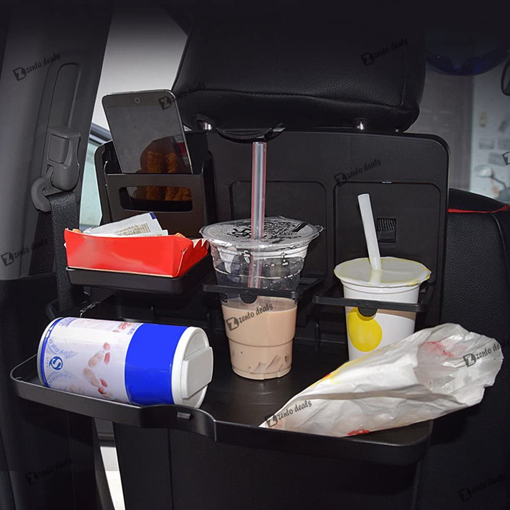 Zento Deals Multipurpose Car Tray Organizer - Portable Auto Desk for Eating, Working & Storage (Black) | Perfect for Road Trips, Commuting & Family Travel