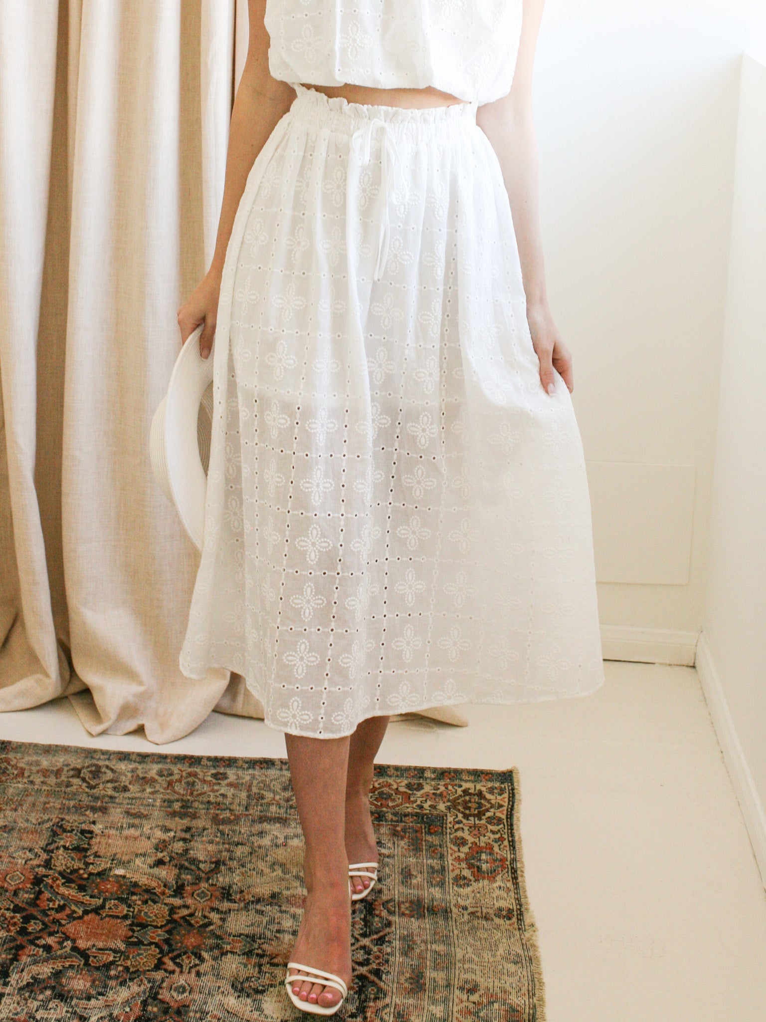 Carolina Eyelet Midi Skirt - Floral Lace Summer Skirt for Women | Boho Chic A-Line Skirt | Perfect for Beach, Vacation & Casual Outings