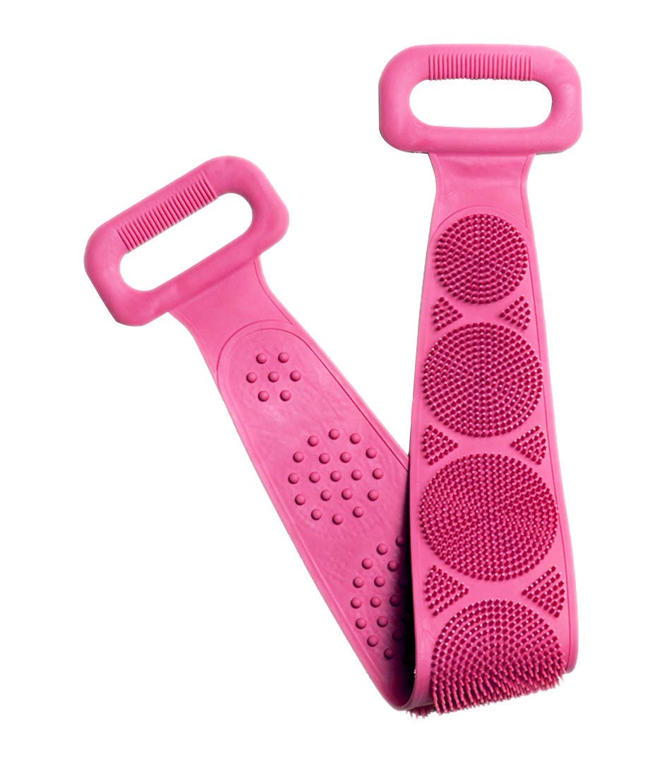 Quzi Multicolor Silicone Back Scrubber for Shower & Bath - Exfoliating Body Brush with Flexible Bristles for Deep Cleansing & Massage - Eco-Friendly Bath Accessory for Men & Women (Pink) - Perfect for Exfoliating Dead Skin & Relaxing Muscles in Shower or Bathtub