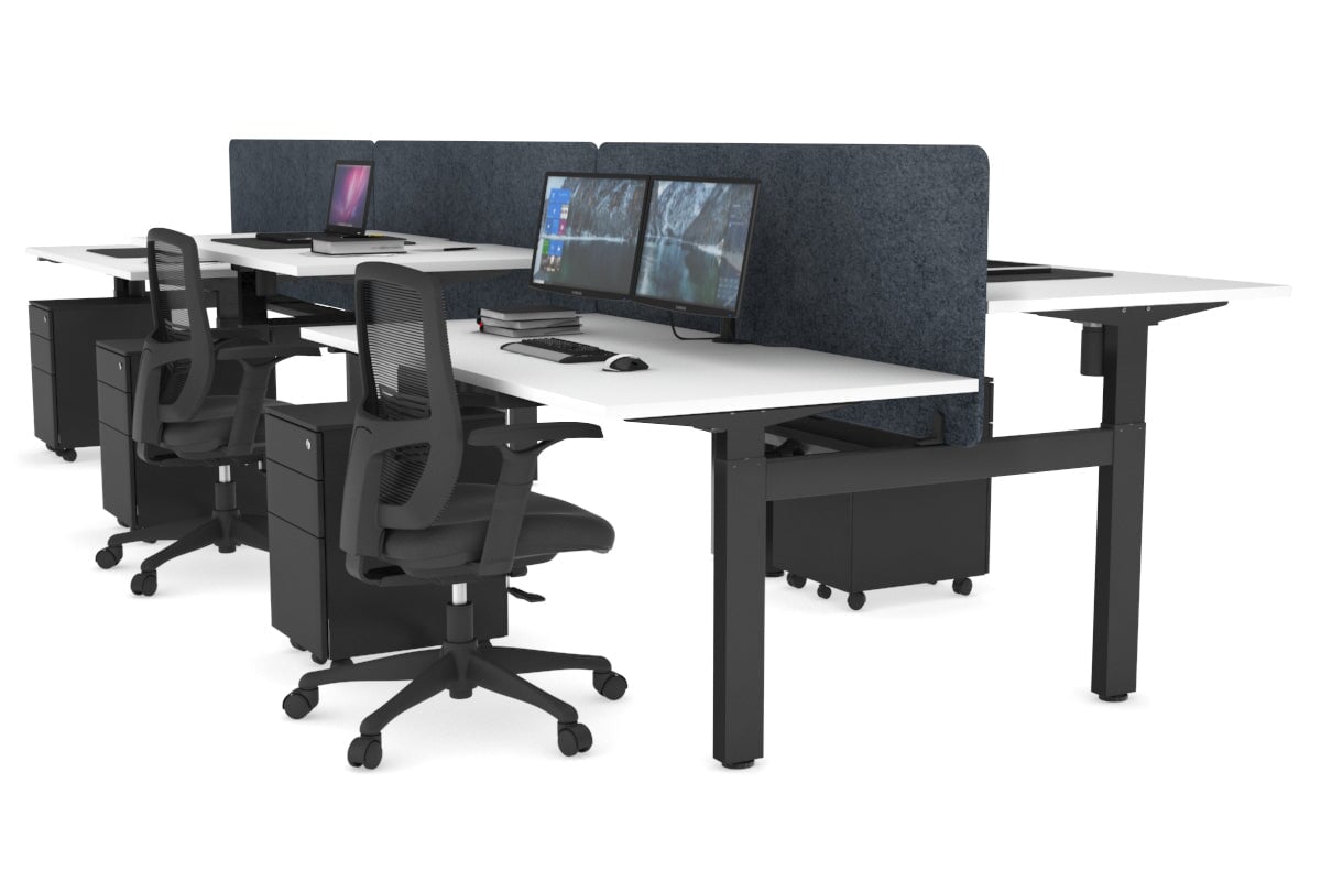 Adjustable Height 6-Person H Bench Workstation with Black Frame - 1400L x 800W with Cable Management | Perfect for Office, Coworking Spaces & Collaborative Work Environments