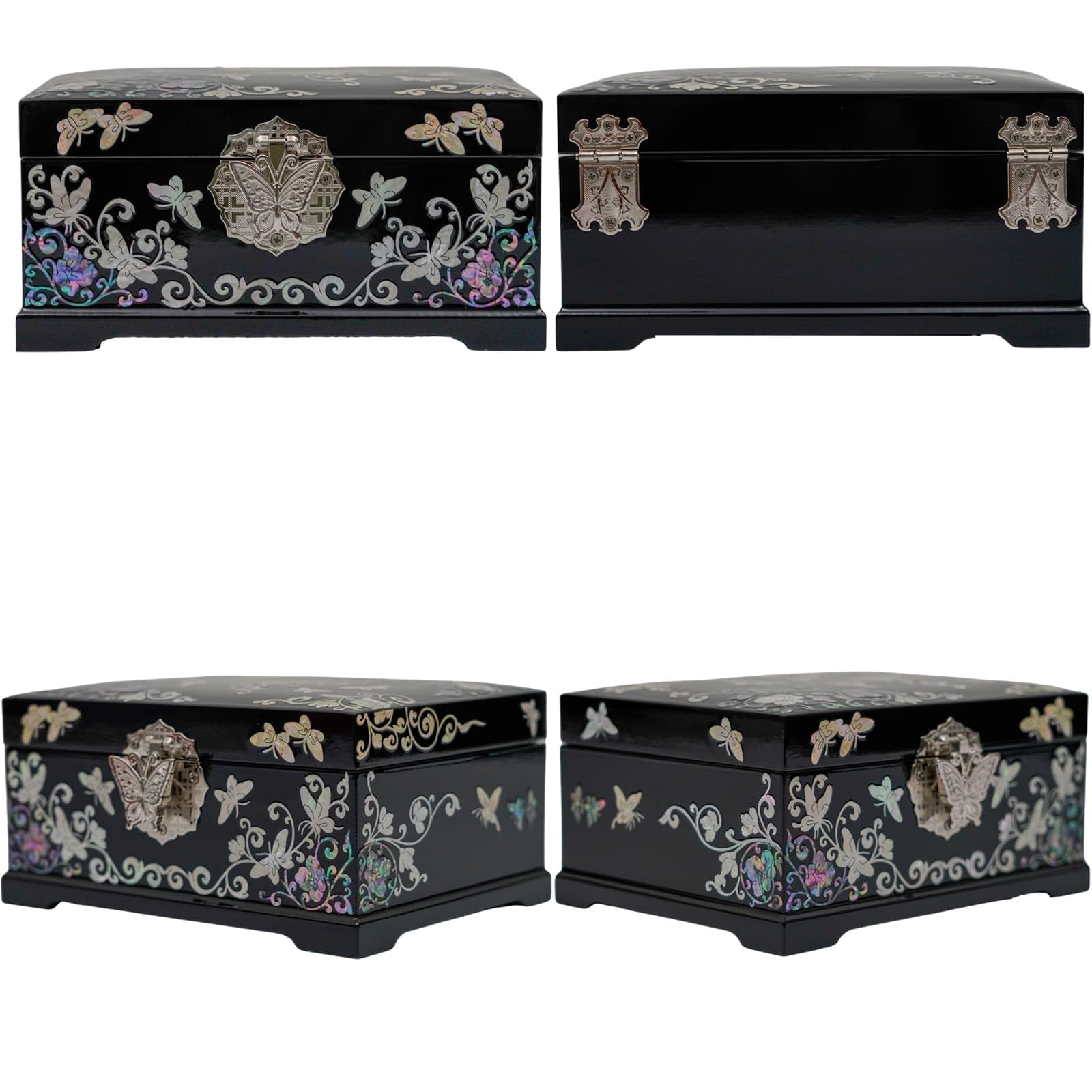 February Mountain Mother of Pearl Jewelry Box - 2-Layer Handmade Wooden Keepsake Box with Peacock Design, Perfect Gift for Women, Mom, Wife, Girlfriend, Sister - Butterfly & Moon Pattern for Jewelry Storage & Home Decor