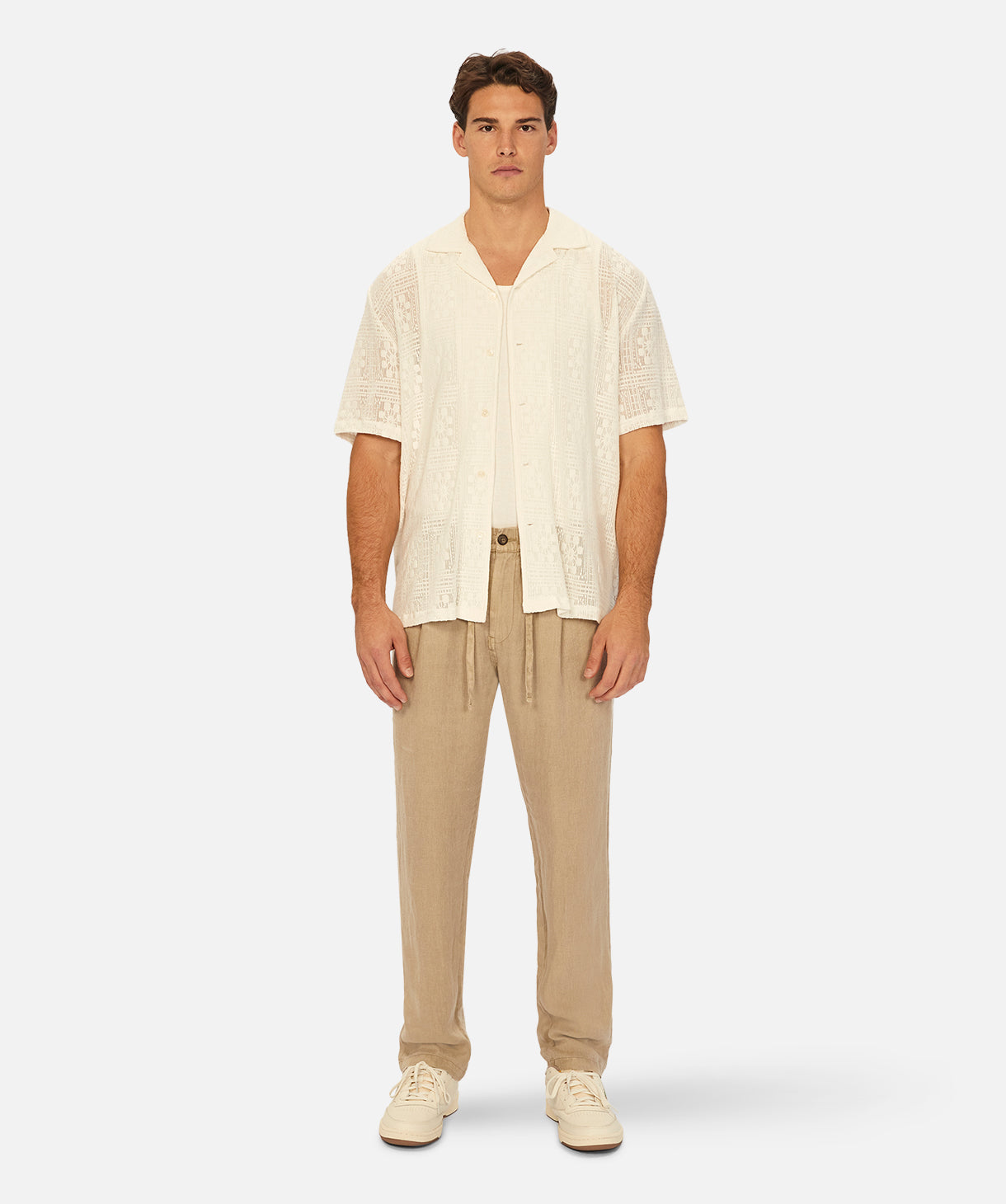 Premium Macedo Short Sleeve Shirt for Men - Soft Cotton Crew Neck T-Shirt in Cream - Perfect for Casual Wear, Summer Outfits & Everyday Comfort