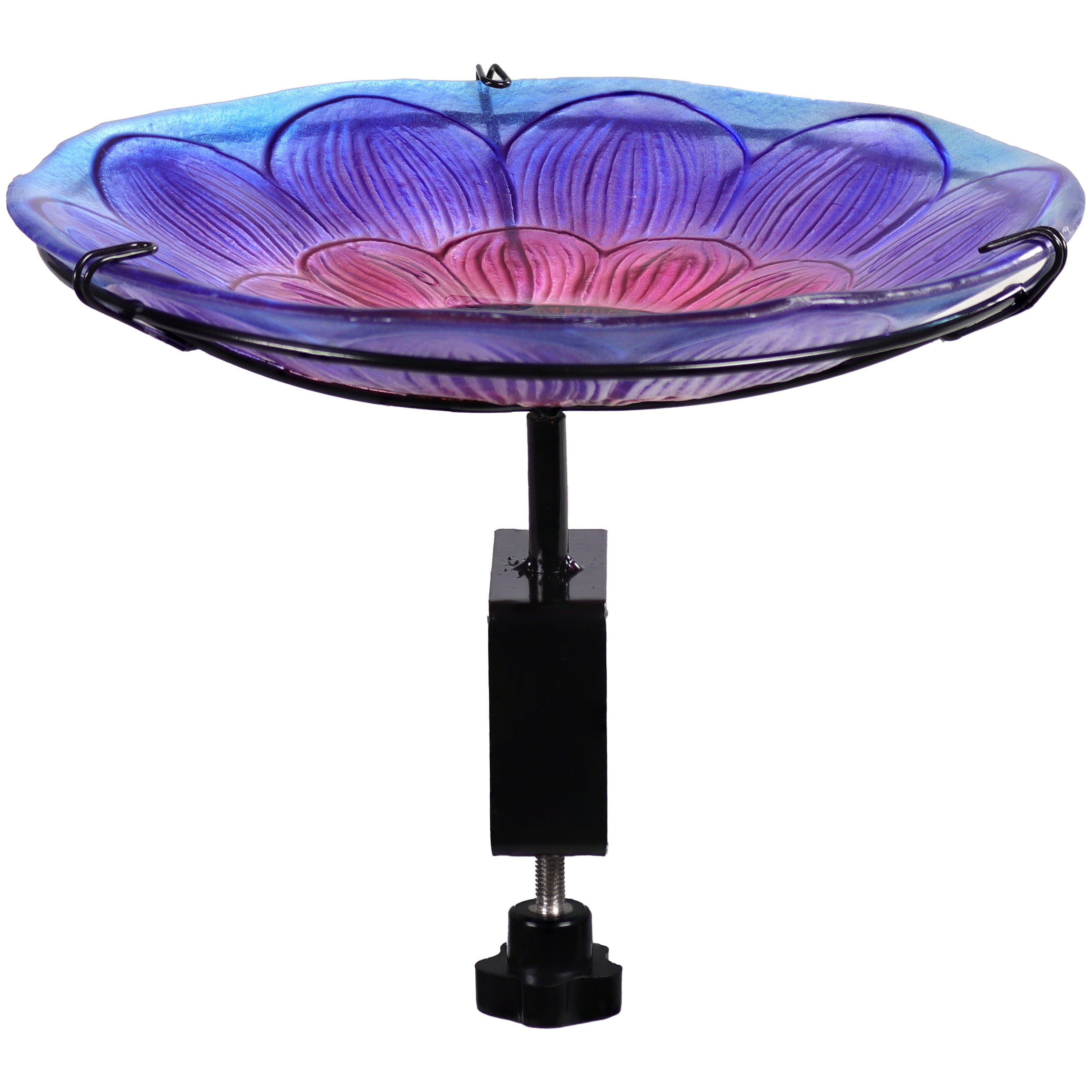 Sunnydaze Glass Bird Bath for Outdoors - Deck Mounted or Staked Garden Decoration - Attracts Birds & Enhances Backyard, Patio, or Garden Decor